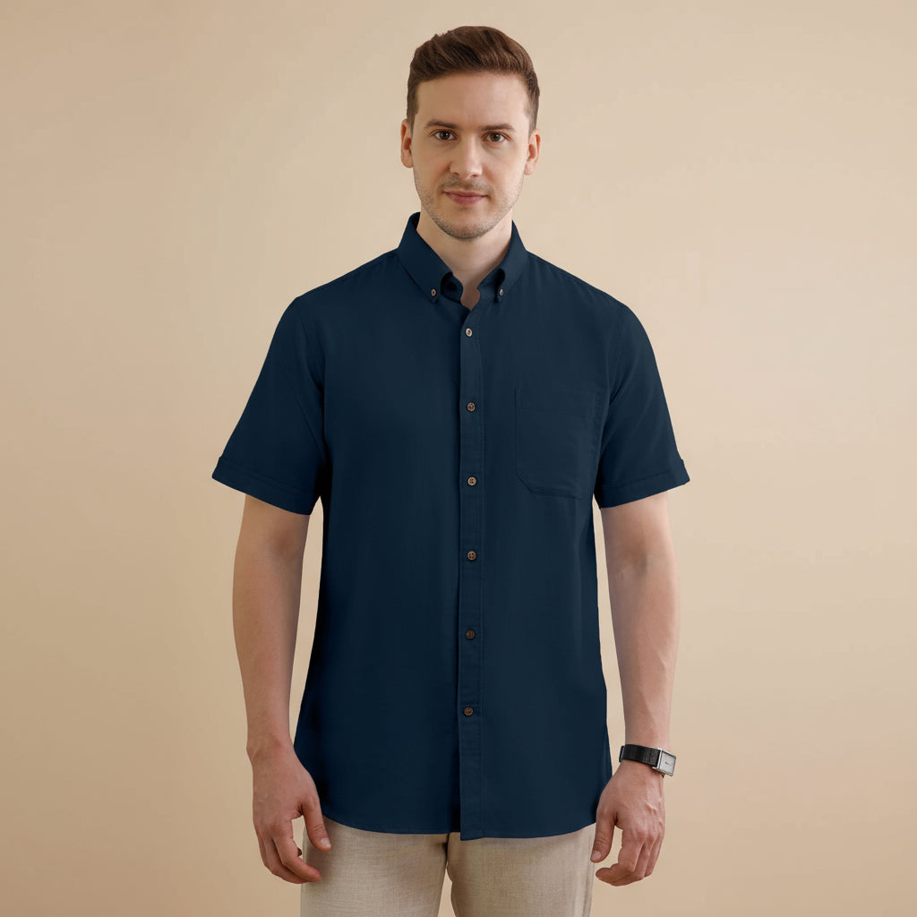 Breeze Linen Half Sleeves Shirt in Navy Saphire Breeze Linen Half Sleeves Shirt in Navy Saphire