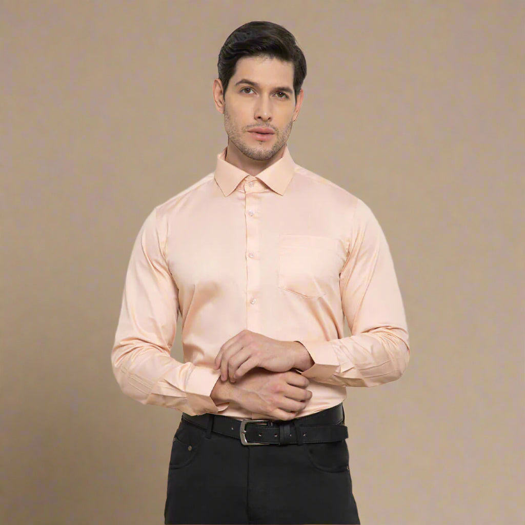 Cambridge Giza Cotton Shirt In Peach Fuzz Office Wear Cotton Shirt for Men by TFC