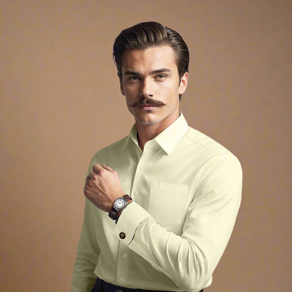 French Cuff Giza Cotton Shirt In Lemon Frost Giza Cotton Shirt For Men In TFC