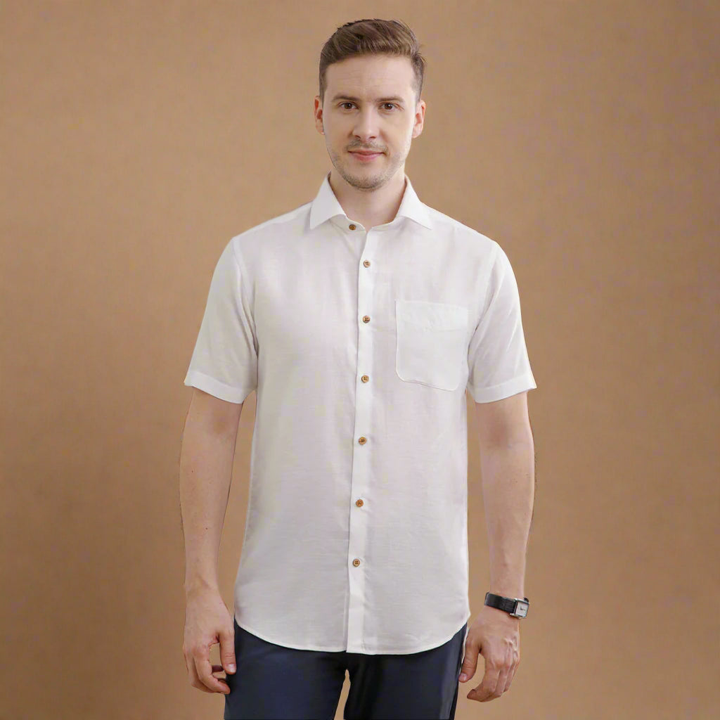 Earthy Hemp Half Sleeves Shirt in Snow Earthy Hemp Half Sleeves Shirt in Snow