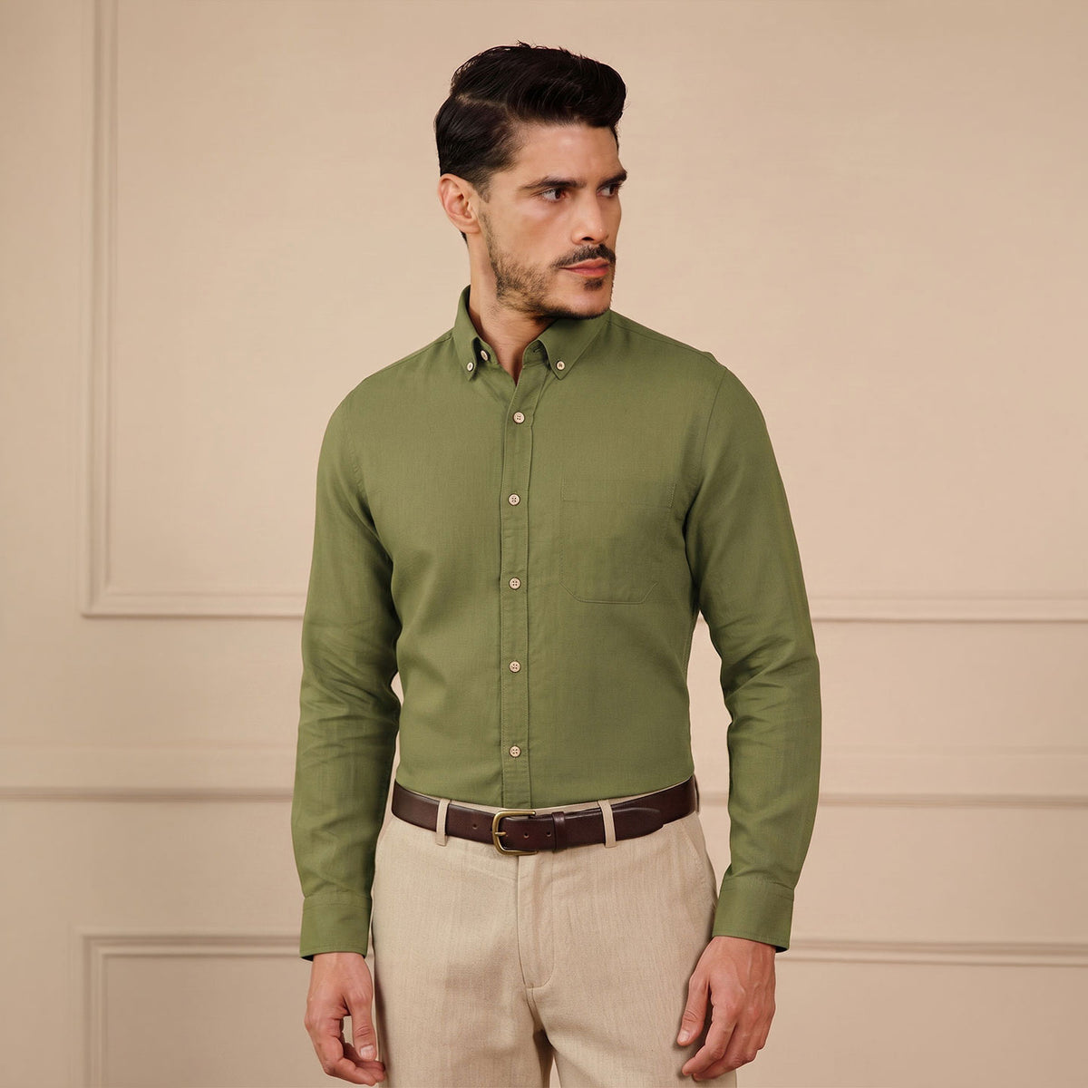 Breeze Linen Full Sleeves Shirt In Hunter Green