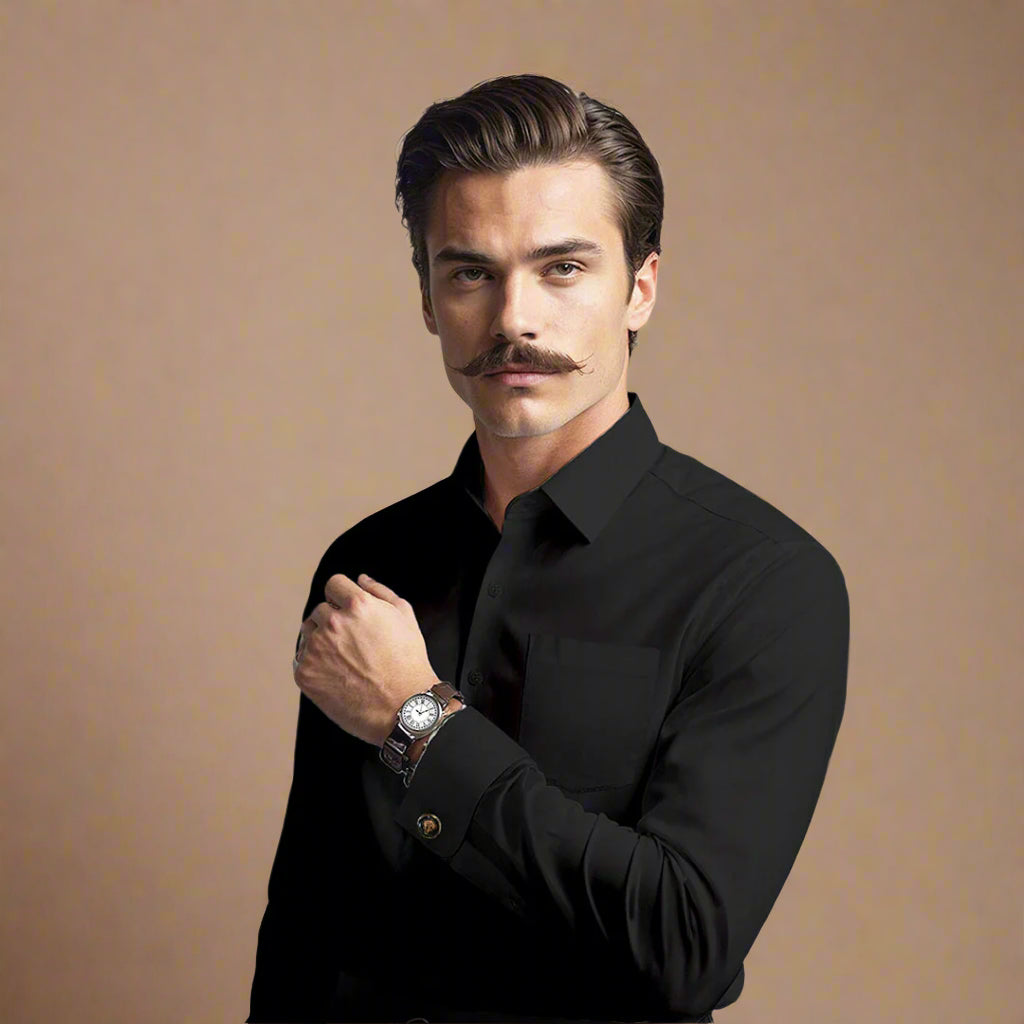 French Cuff Giza Cotton Shirt in Raven Men Long Sleeves Shirt In TFC