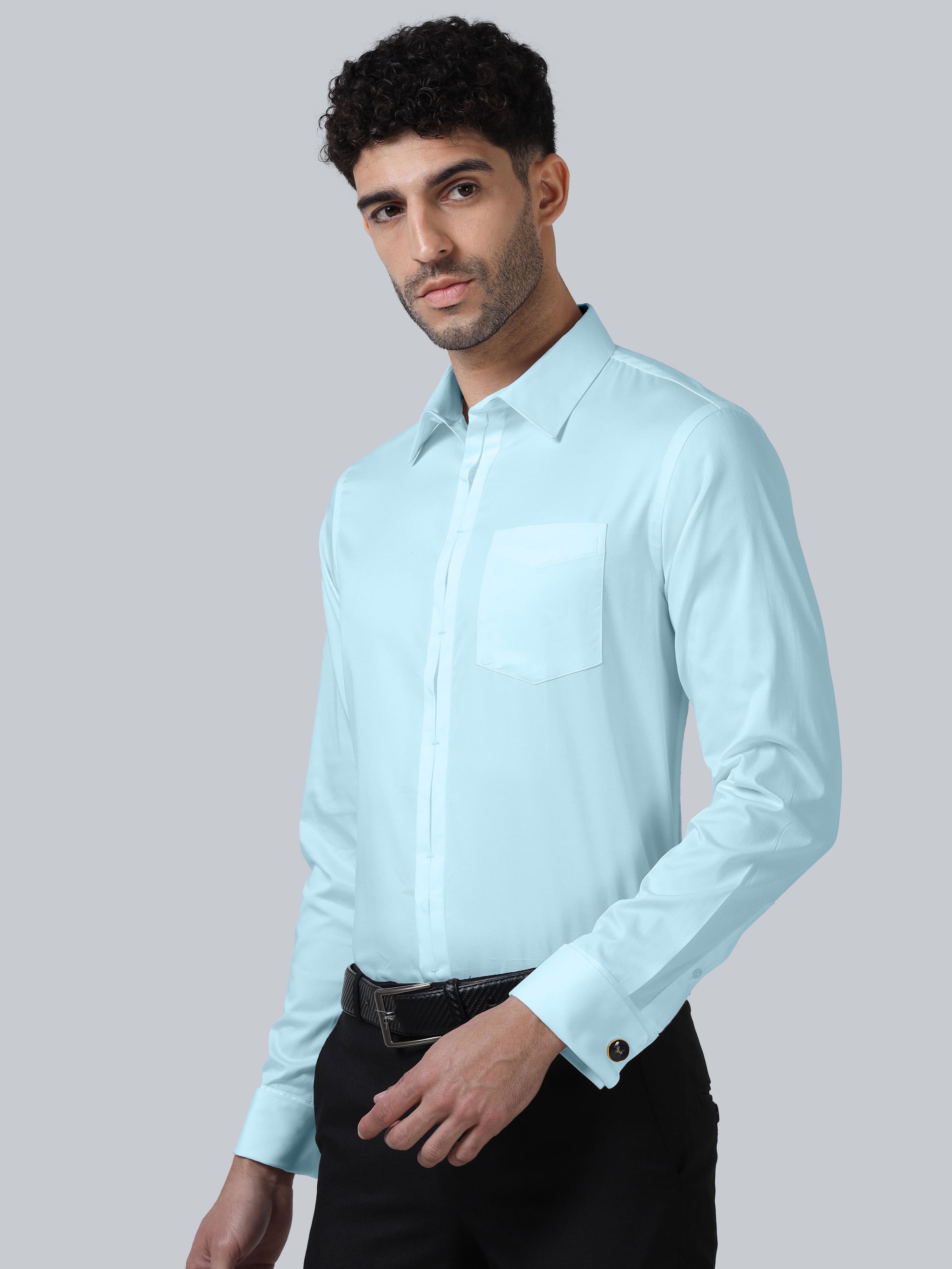 Keneth Sky Blue Shirt with Signature Concealed Placket & French Cuff Keneth Sky Blue Shirt with Signature Concealed Placket & French Cuff
