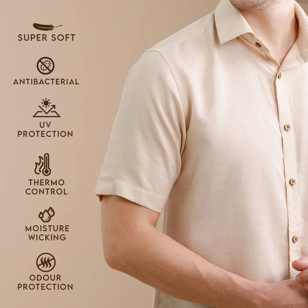 Earthy Hemp Half Sleeves Shirt in Sand Earthy Hemp Half Sleeves Shirt in Sand