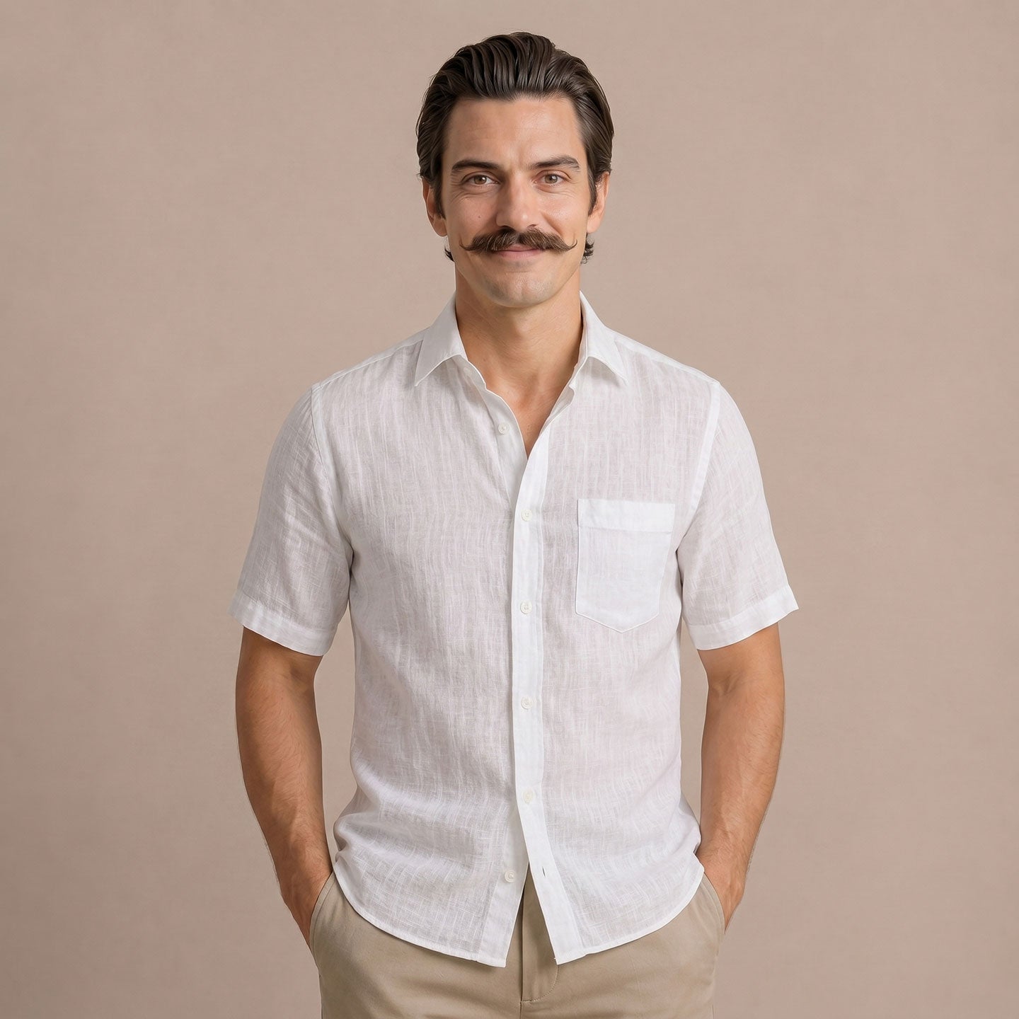 Cedar Pure Linen Half Sleeves Shirt In Snowflake