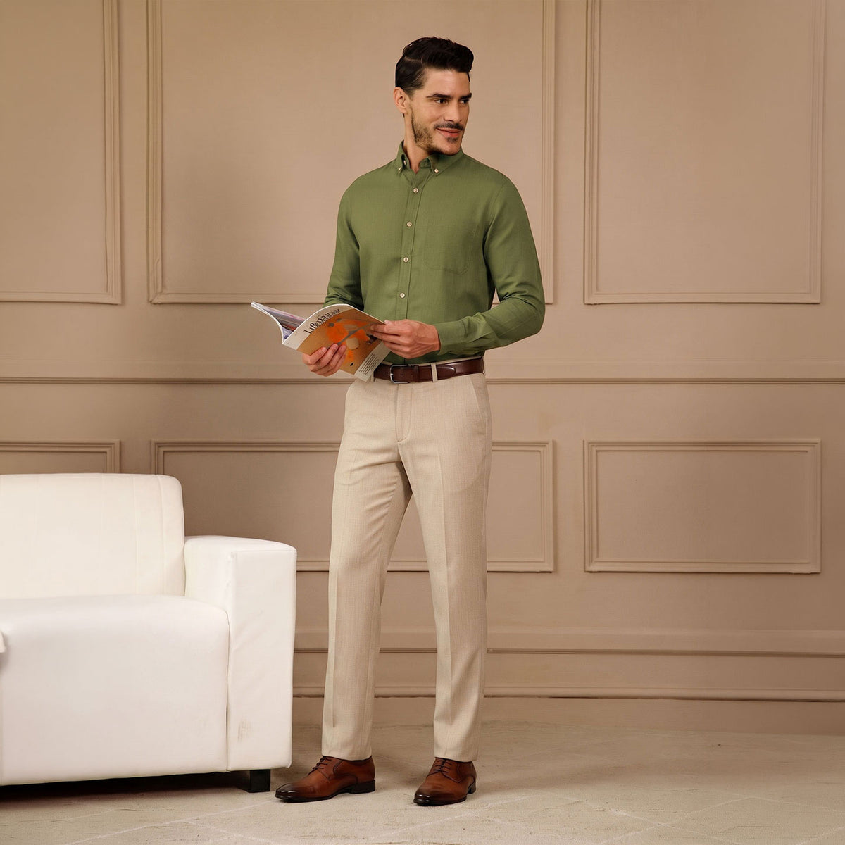 Men’s solid hunter green office shirt