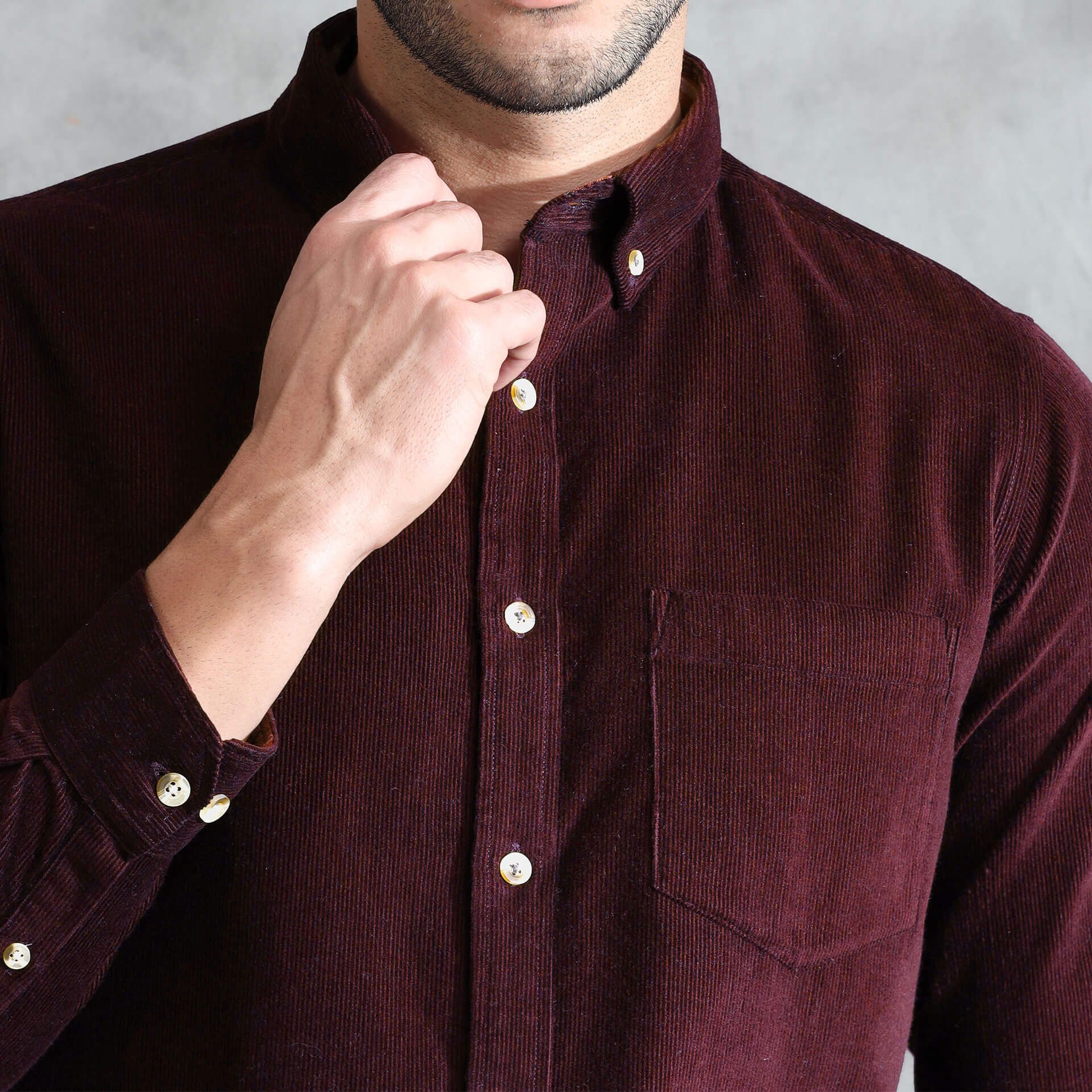 Cruise Corduroy Shirt In Wineberry Smart Fit Wineberry Corduroy Shirt for Men by TFC
