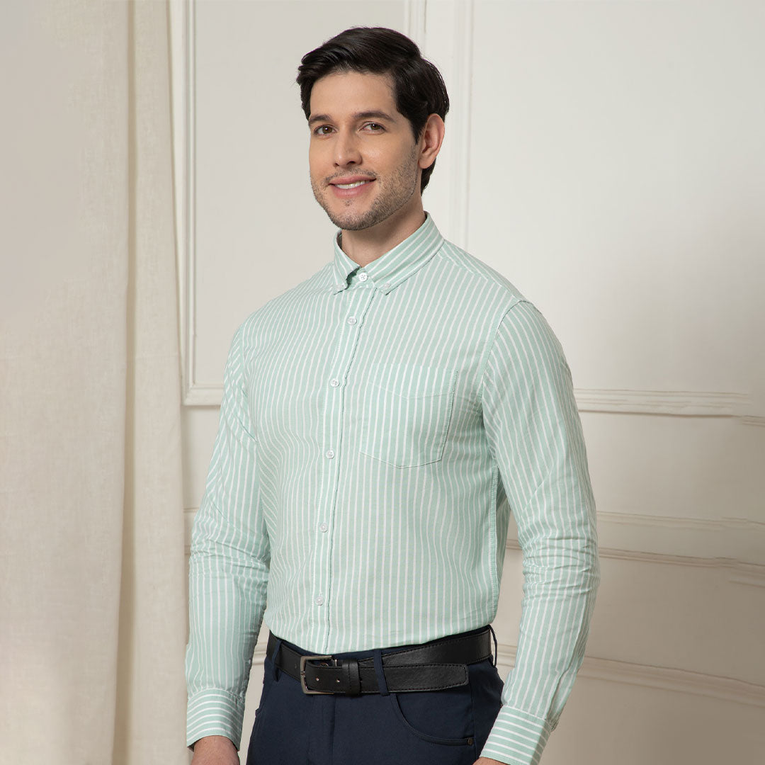Regal Oxford Stripe Shirt In Sage Sage striped Oxford shirt by TFC