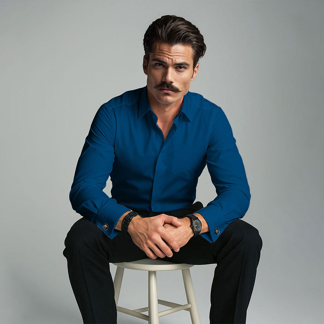 French Cuff Giza Cotton Shirt in Slate Blue Giza Cotton Shirt in Slate Blue In TFC