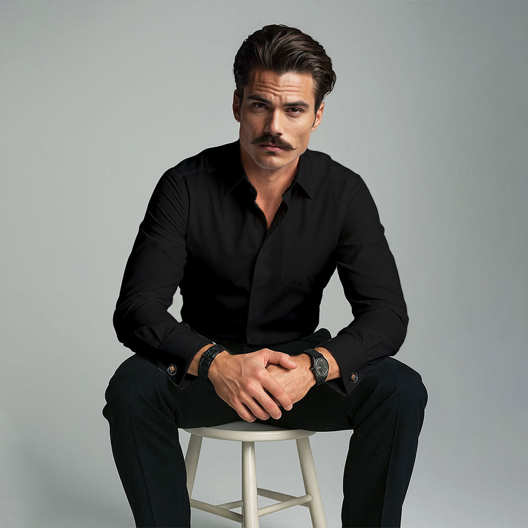 French Cuff Giza Cotton Shirt in Raven Long Sleeves Shirt In TFC