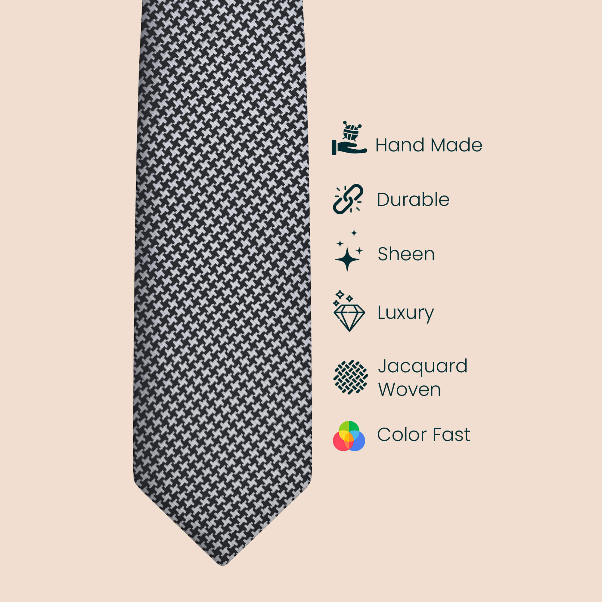 Clover textured handmade tie and pocket square set in Smoky Grey & Black Grey and black handmade necktie by TFC