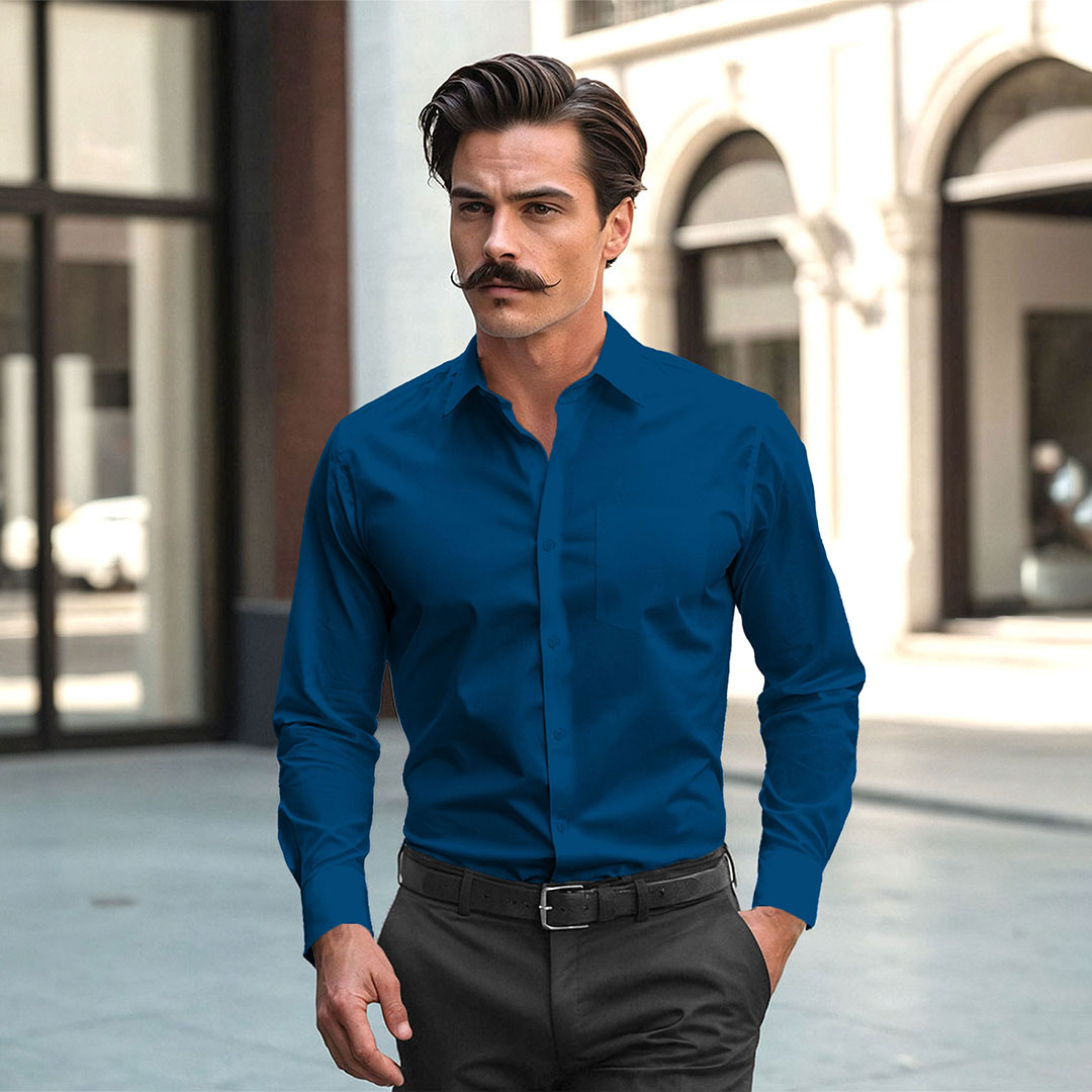 French Cuff Giza Cotton Shirt in Slate Blue Buy Giza Cotton Shirt for Men In TFC