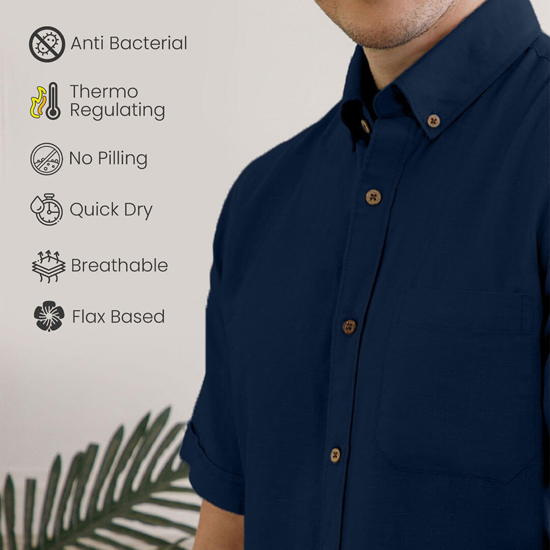 Breeze Linen Half Sleeves Shirt in Navy Saphire Breeze Linen Half Sleeves Shirt in Navy Saphire