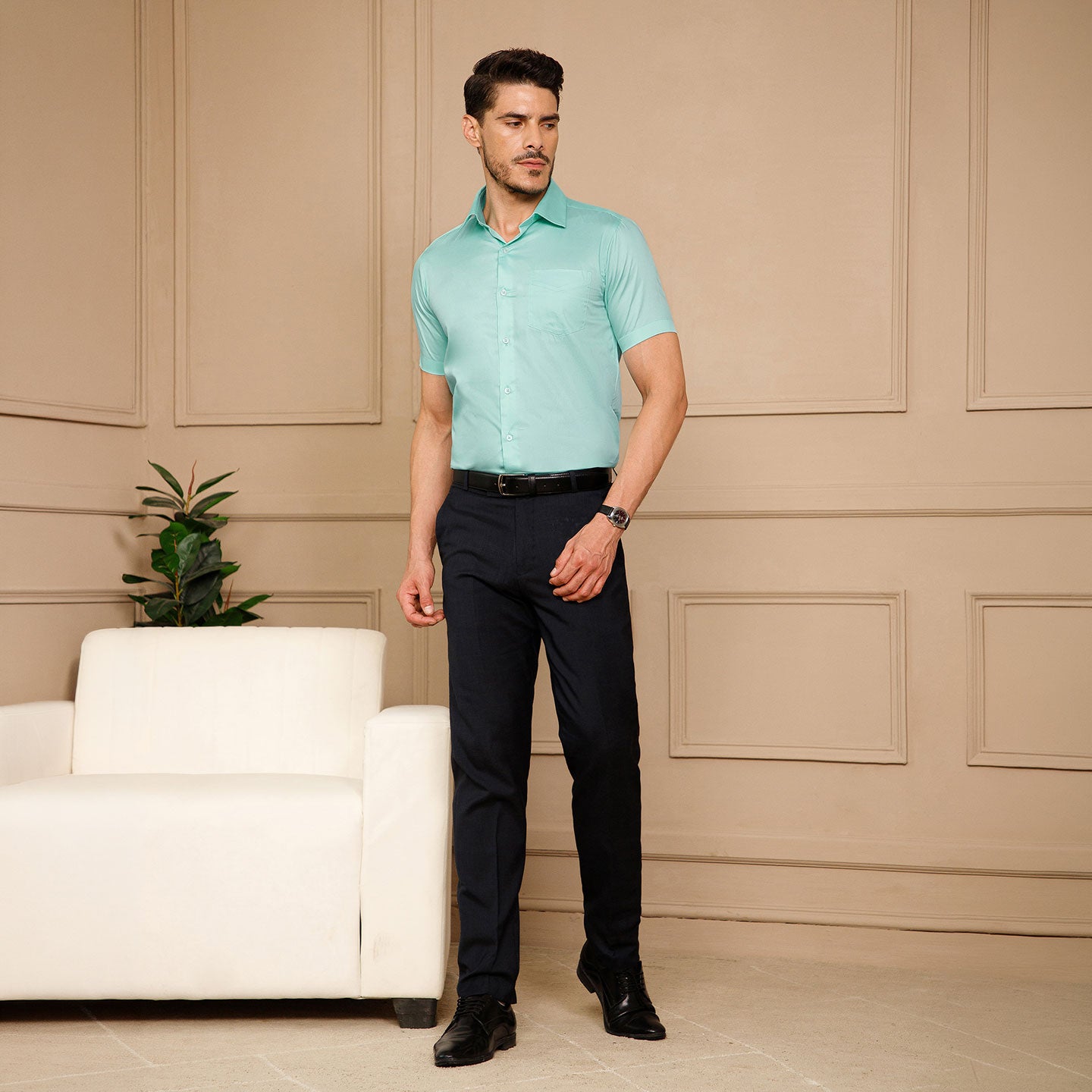 Ashley Half Sleeves Giza Cotton Shirt In Fresh Aqua