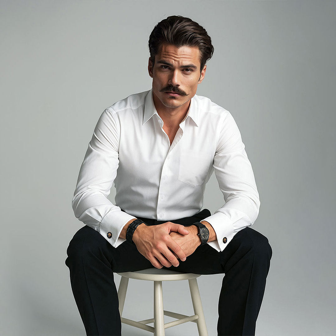 French Cuff Giza Cotton Shirt In Snow Formal shirt with cufflinks by TFC