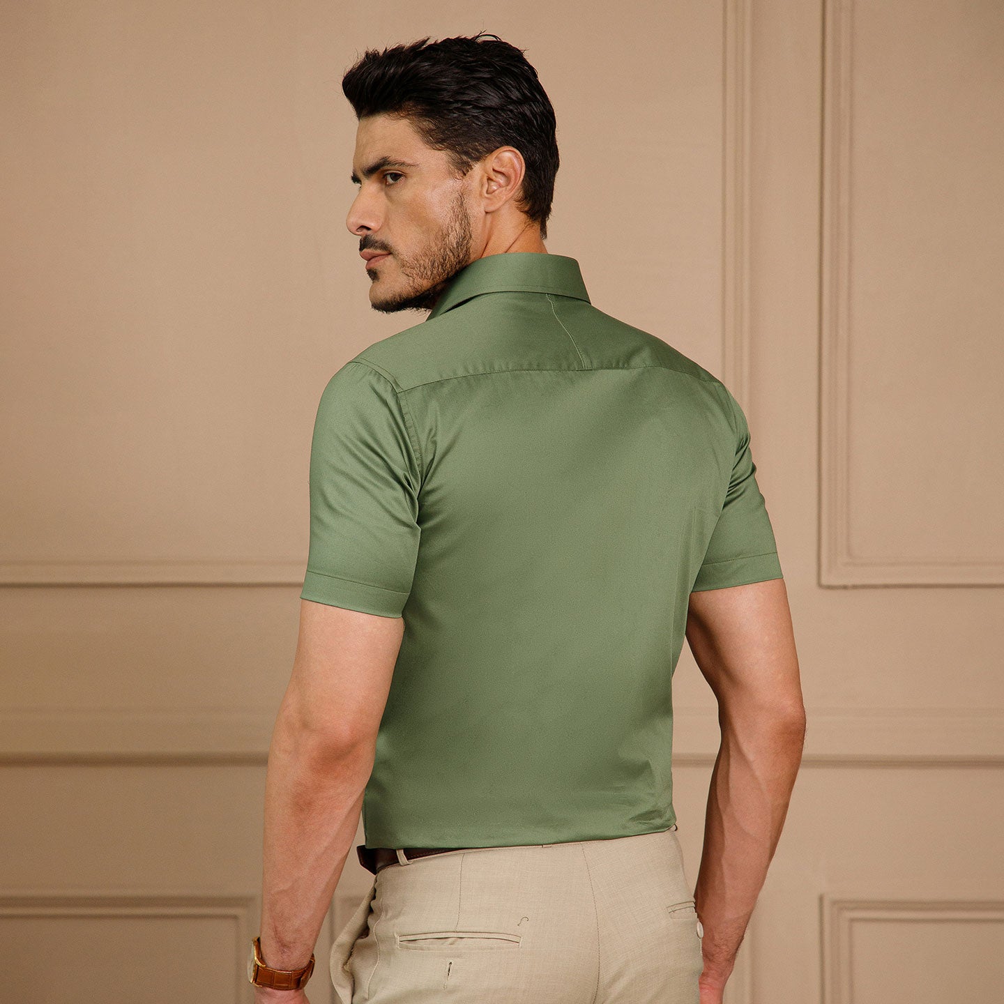 Ashley Half Sleeves Giza Cotton Shirt In Grass Green