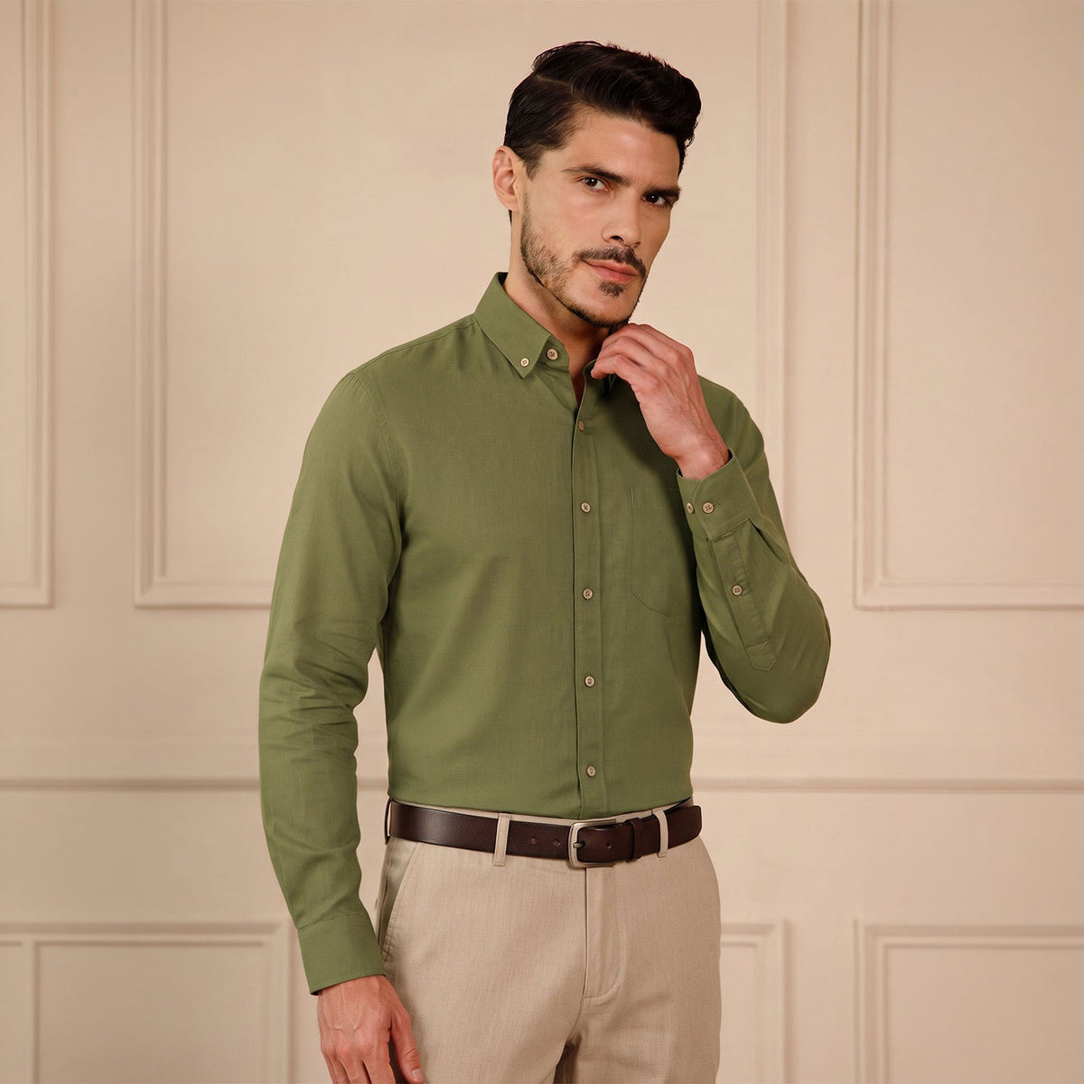 Premium cotton linen shirt in hunter green