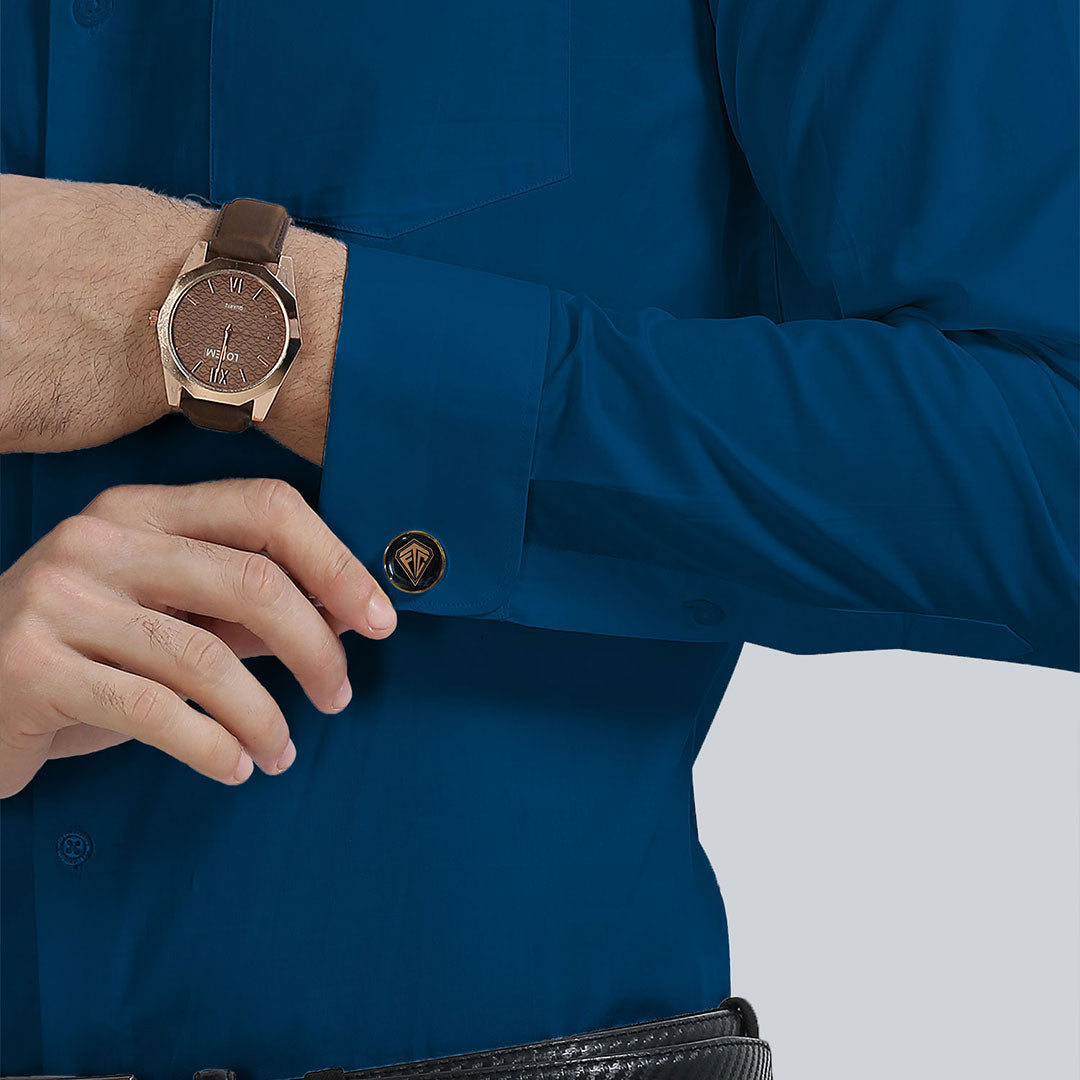 French Cuff Giza Cotton Shirt in Slate Blue Giza Cotton Shirt In TFC