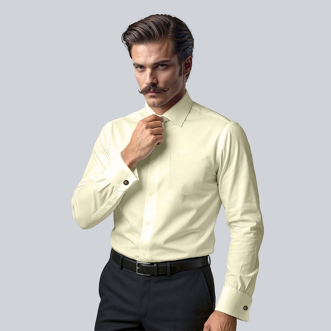French Cuff Giza Cotton Shirt in Lemon Frost Buy Giza Cotton Shirt for Men's In TFC