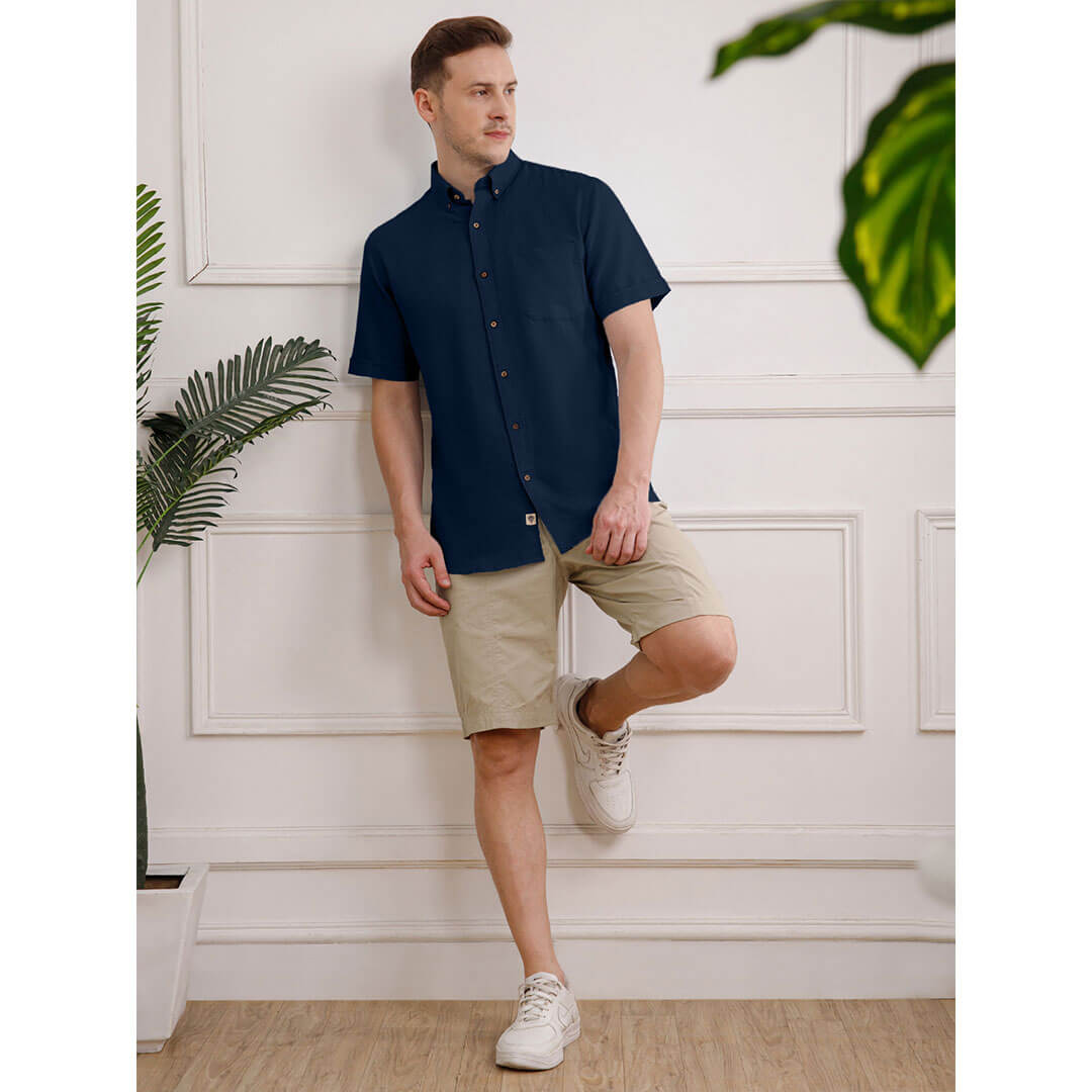 Breeze Linen Half Sleeves Shirt in Navy Saphire Breeze Linen Half Sleeves Shirt in Navy Saphire