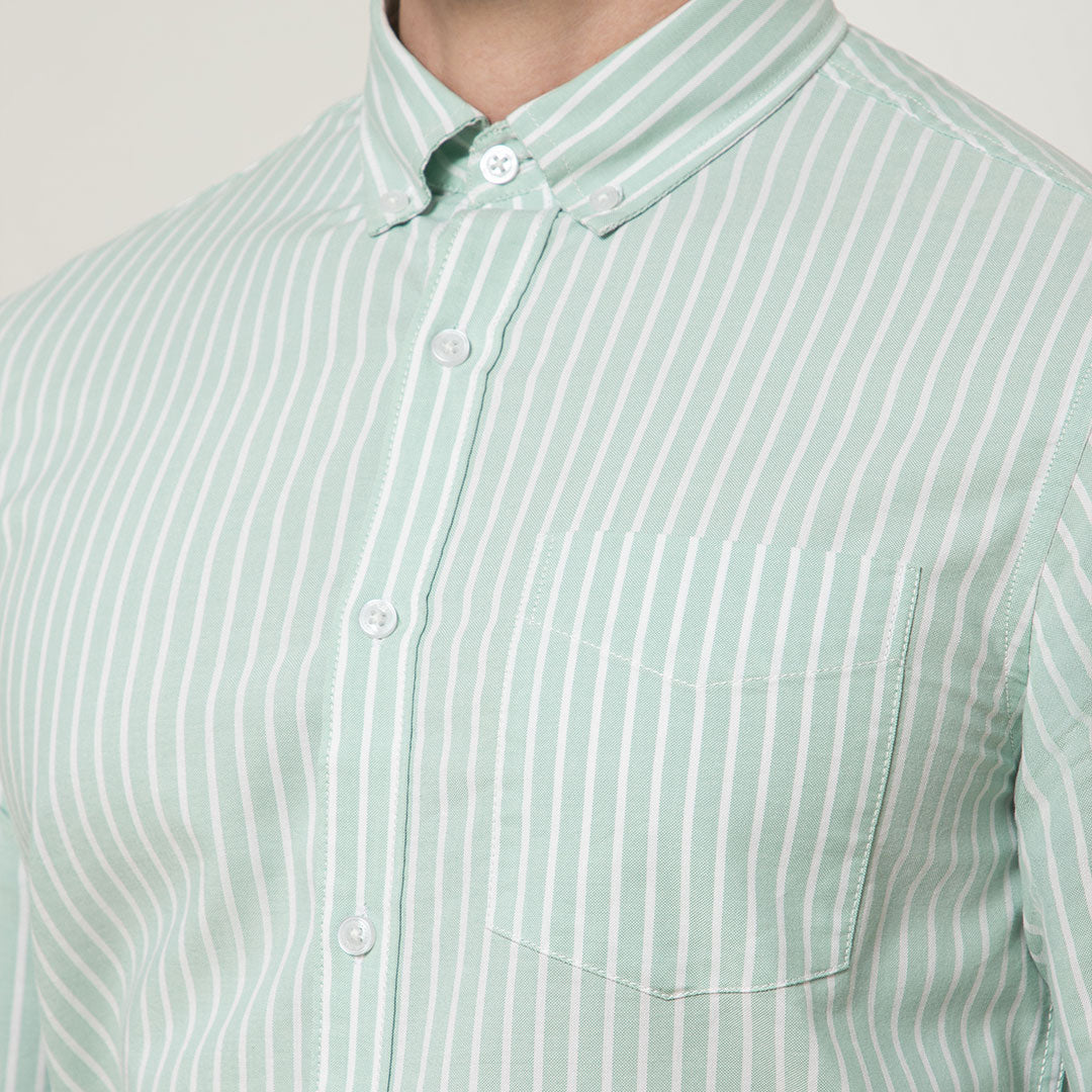 Regal Oxford Stripe Shirt In Sage Smart fit Sage Oxford shirt by TFC