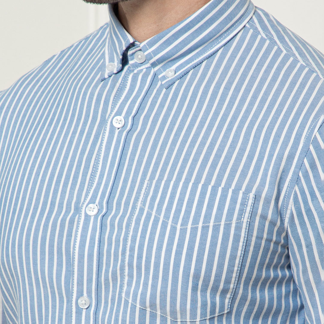 Regal Oxford Stripe Shirt In Denim Blue Buy Oxford weave and denim blue shirt by TFC