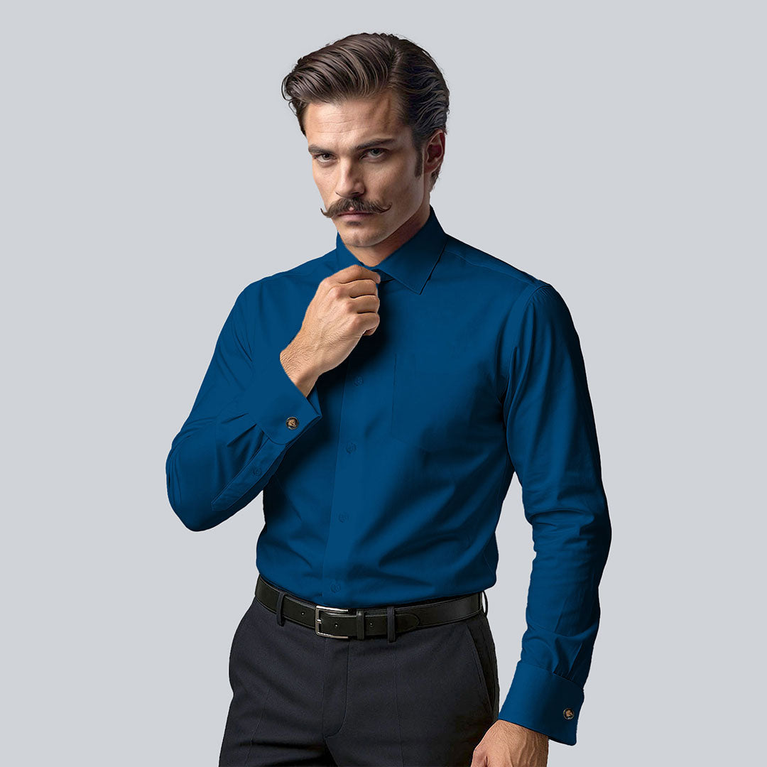 French Cuff Giza Cotton Shirt in Slate Blue Blue Giza Cotton Shirt In TFC