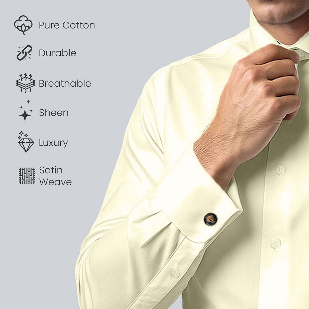 French Cuff Giza Cotton Shirt in Lemon Frost Buy Men Giza Cotton Shirt For Men In TFC