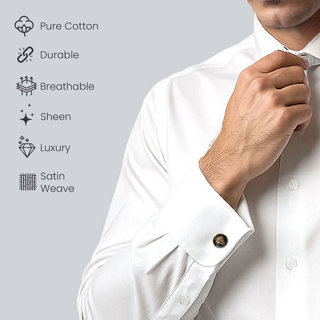 French Cuff Giza Cotton Shirt In Snow Snow white formal shirt by TFC