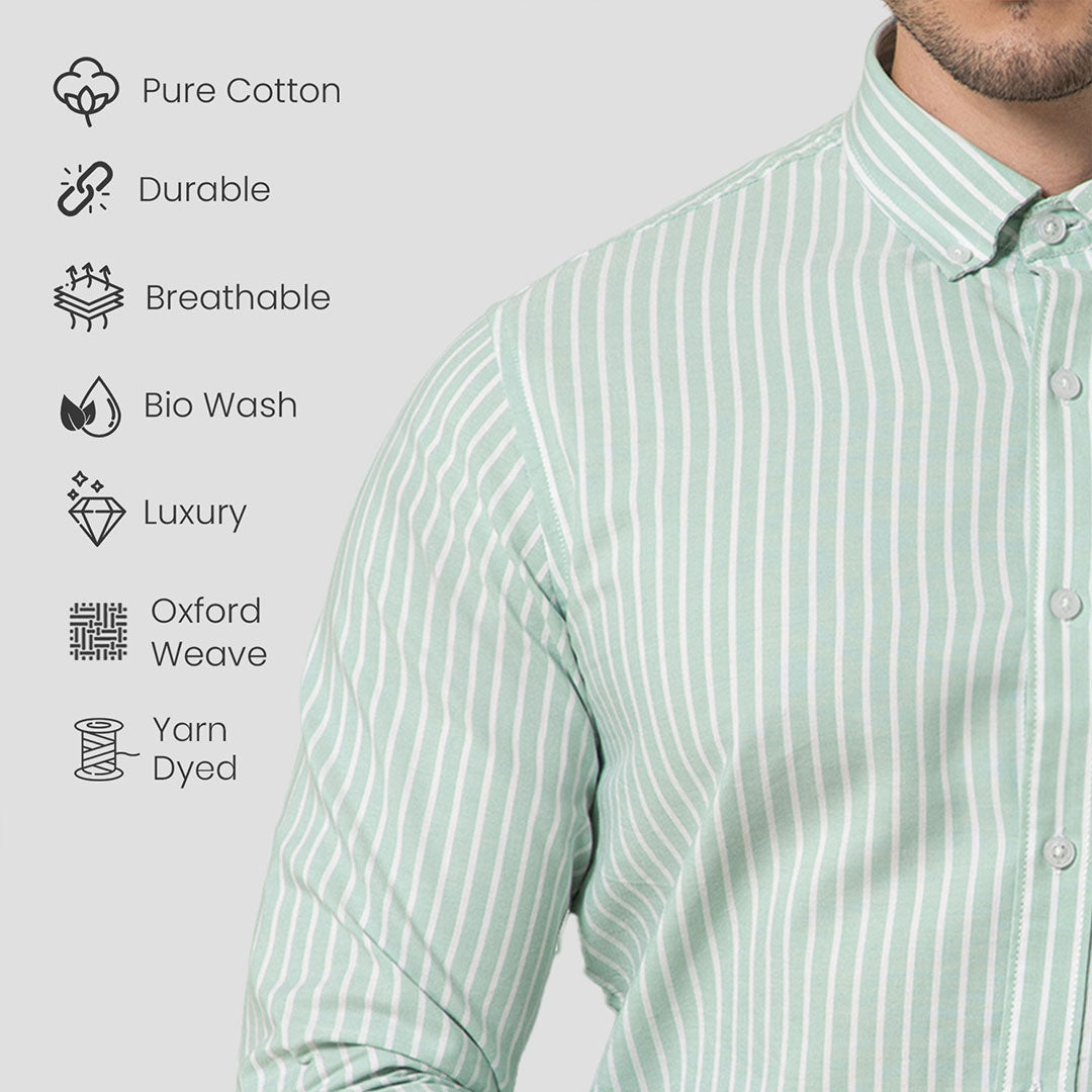 Regal Oxford Stripe Shirt In Sage Cotton Oxford Shirts by TFC