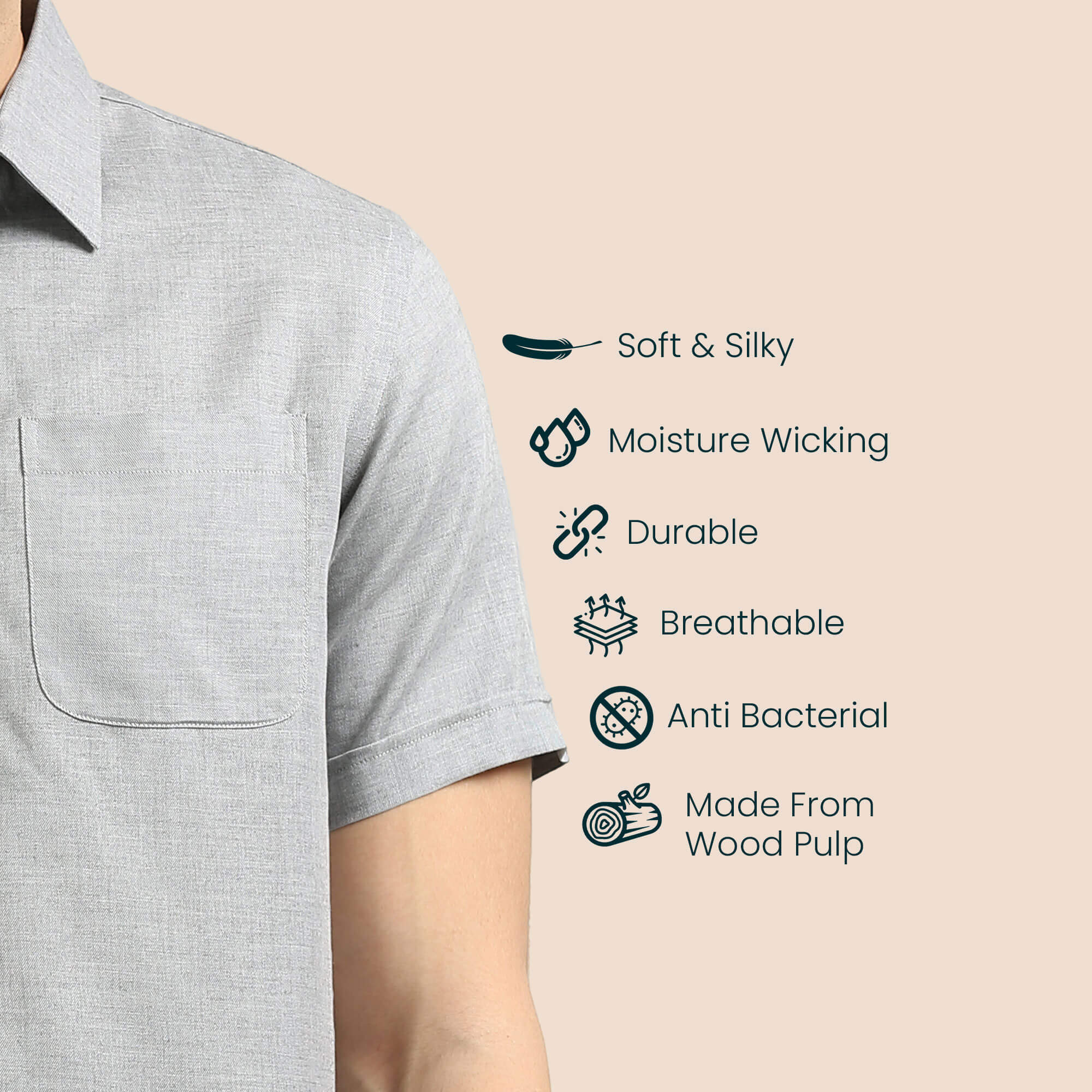Woods Lyocell Half Sleeves Shirt In Charcoal Melange Woods Half Sleeves Shirt by TFC