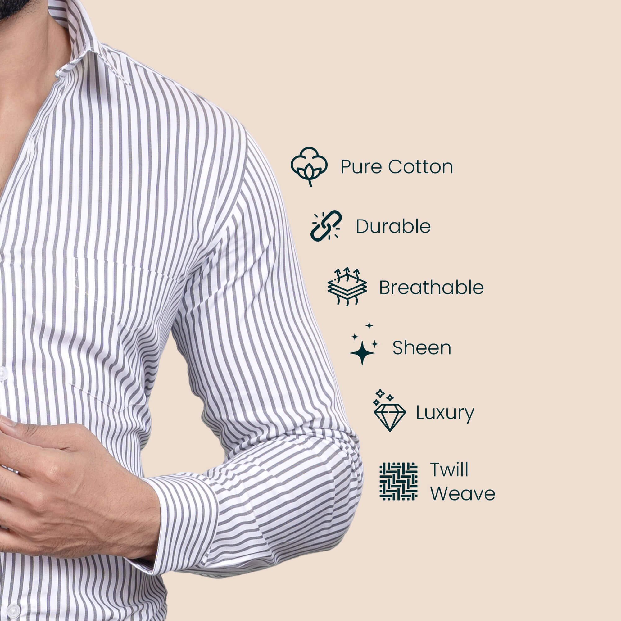 Skyline Stripe Full Sleeves Shirt In Grey Grey Formal Cotton Shirt for Men By TFC
