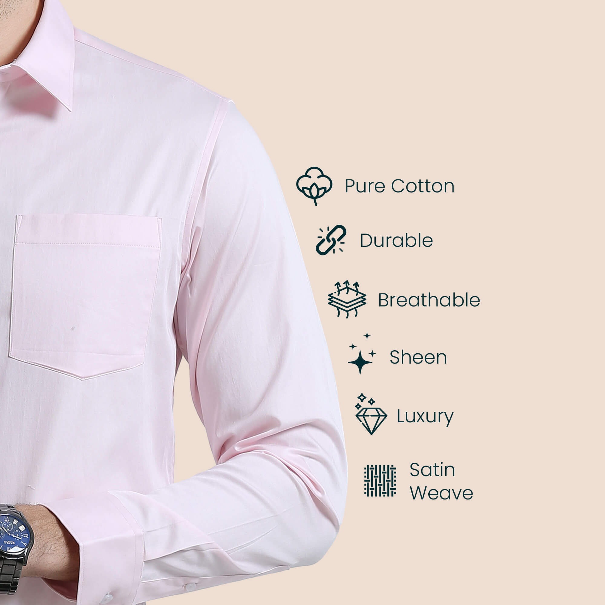 Cambridge Giza Cotton Shirt In Powder Pink Cambridge long sleeve shirt for Men by TFC