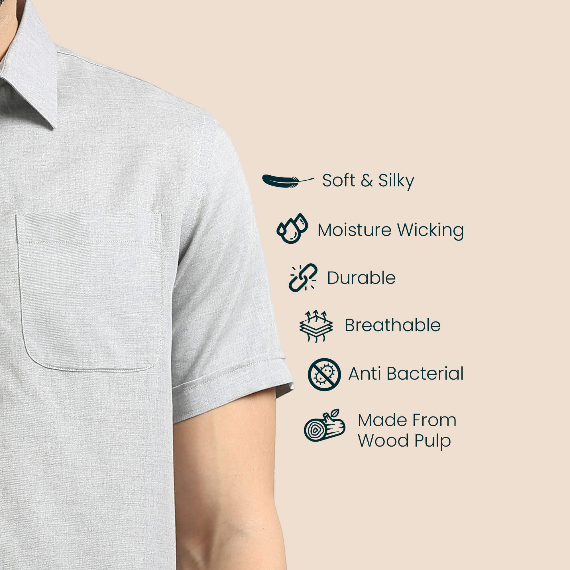 Woods Lyocell Half Sleeves Shirt In Grey Melange Woods Half Sleeves Shirt by TFC