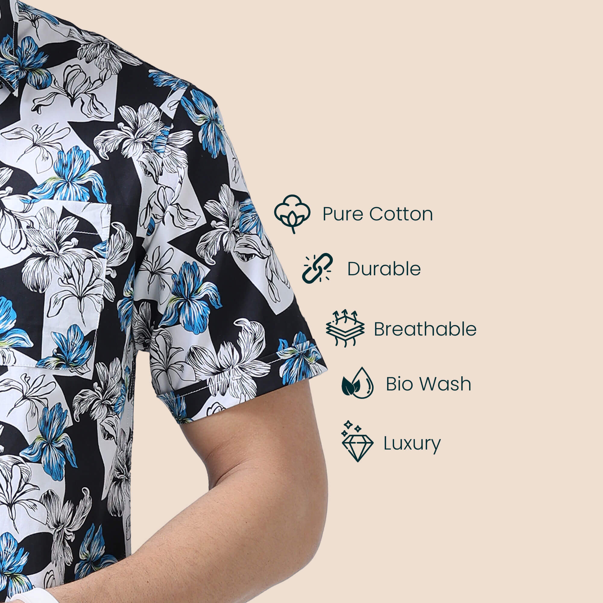 Ashley Cotton Half Sleeves Shirt In Black/ Blue Floral Print Ashley blue floral summer shirt by TFC