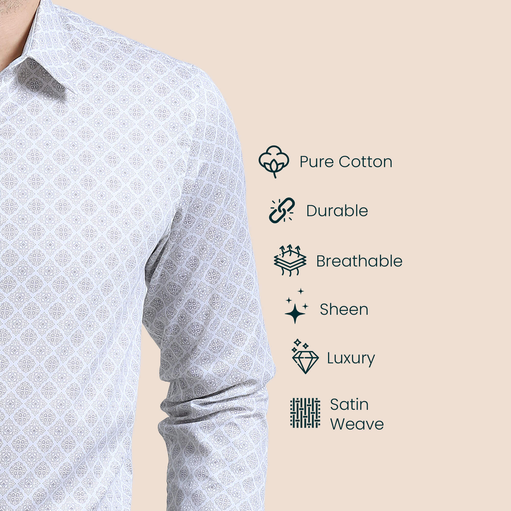 Serenity Giza Full Sleeves Shirt In Beige Damask Serenity Occasion Wear Shirt By TFC