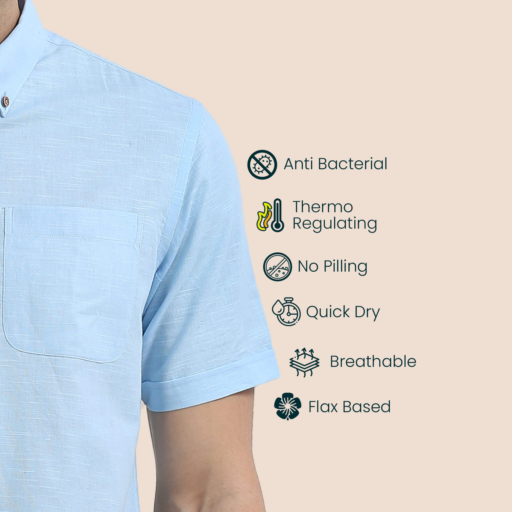 Breeze Linen Half Sleeves Shirt In Powder Blue Premium cotton-linen blend shirt by TFC