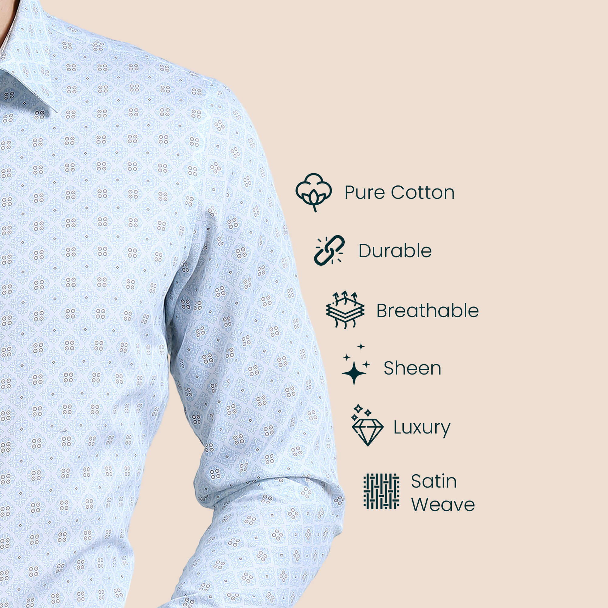Serenity Giza Full Sleeves Shirt In Blue Damask Blue Damask Long Sleeve Shirt For Men By TFC