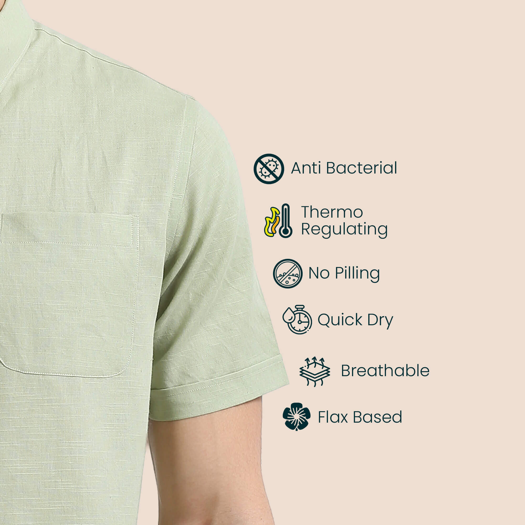 Breeze Linen Half Sleeves Shirt In Grass Premium cotton-linen blend shirt by TFC