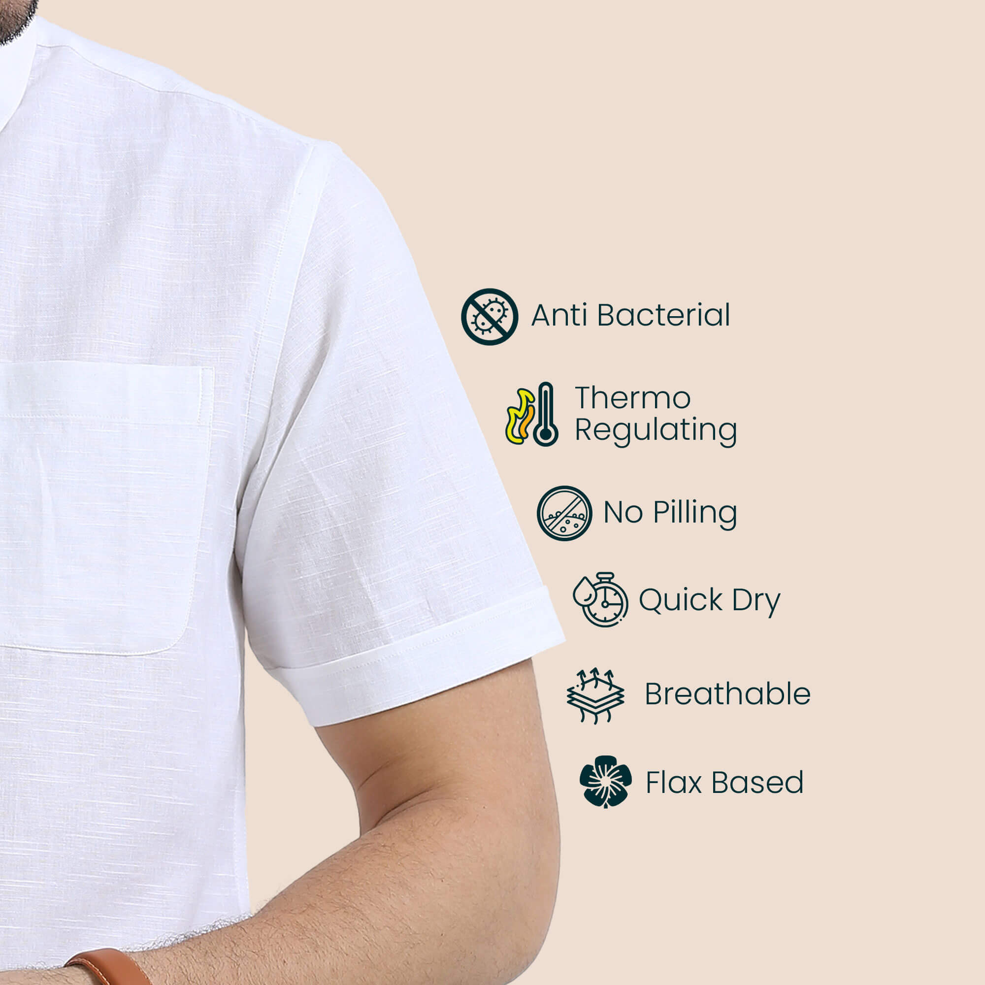 Breeze Linen Half Sleeves Shirt In Snow Premium cotton-linen blend shirt by TFC