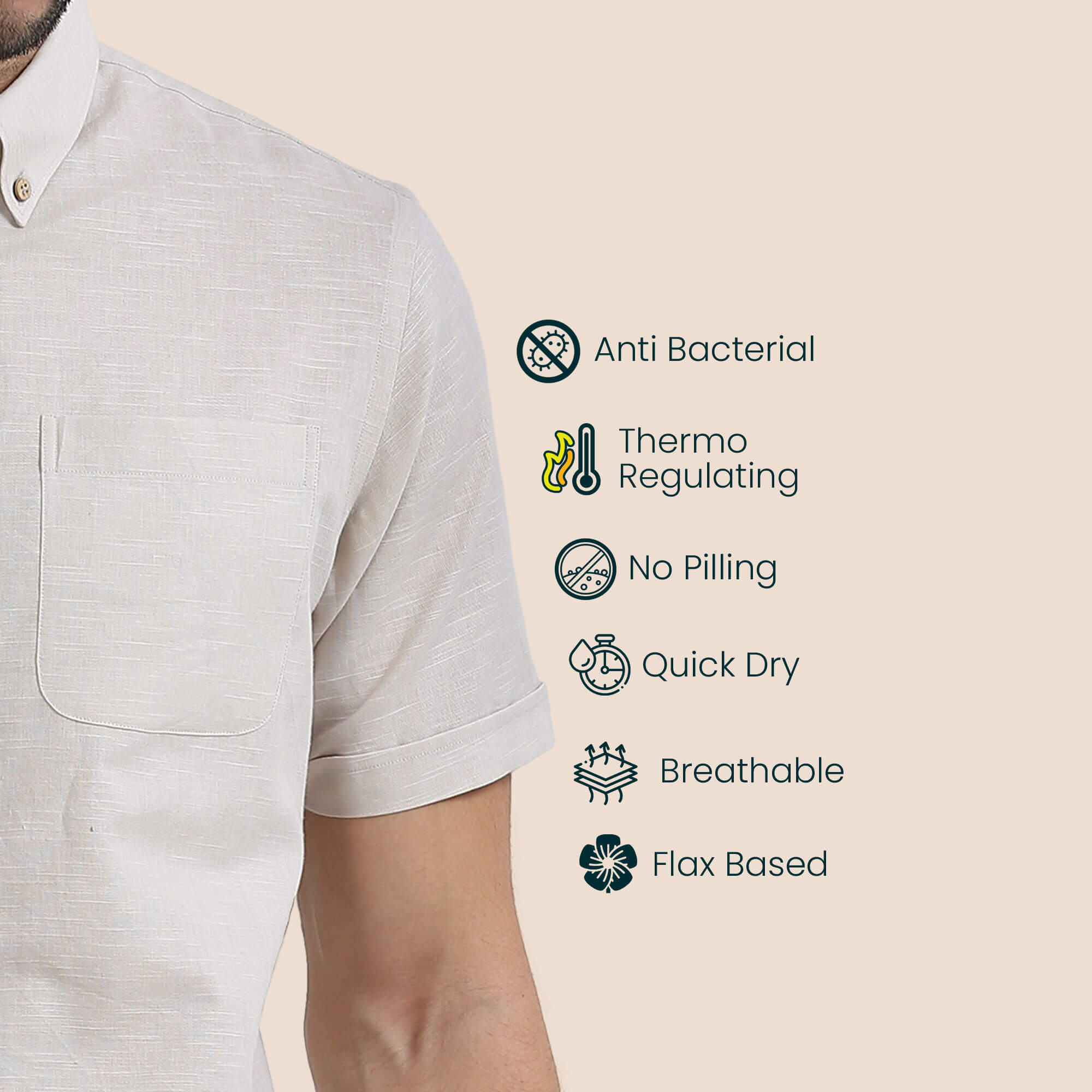 Breeze Linen Half Sleeves Shirt In Sand Sand-colored linen shirt for men by TFC