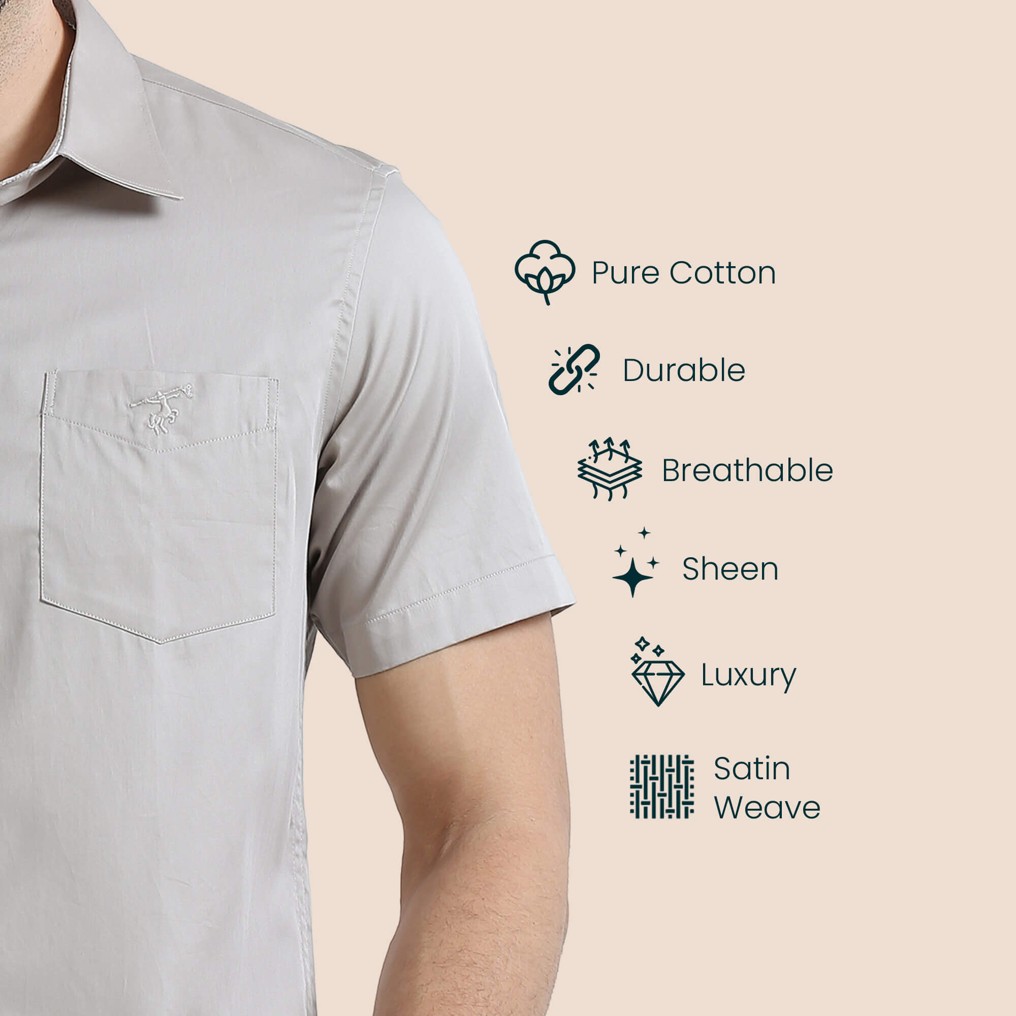 Ashley Half Sleeves Giza Cotton Shirt In Mushroom Mushroom Color Giza Cotton Shirt For Men By TFC
