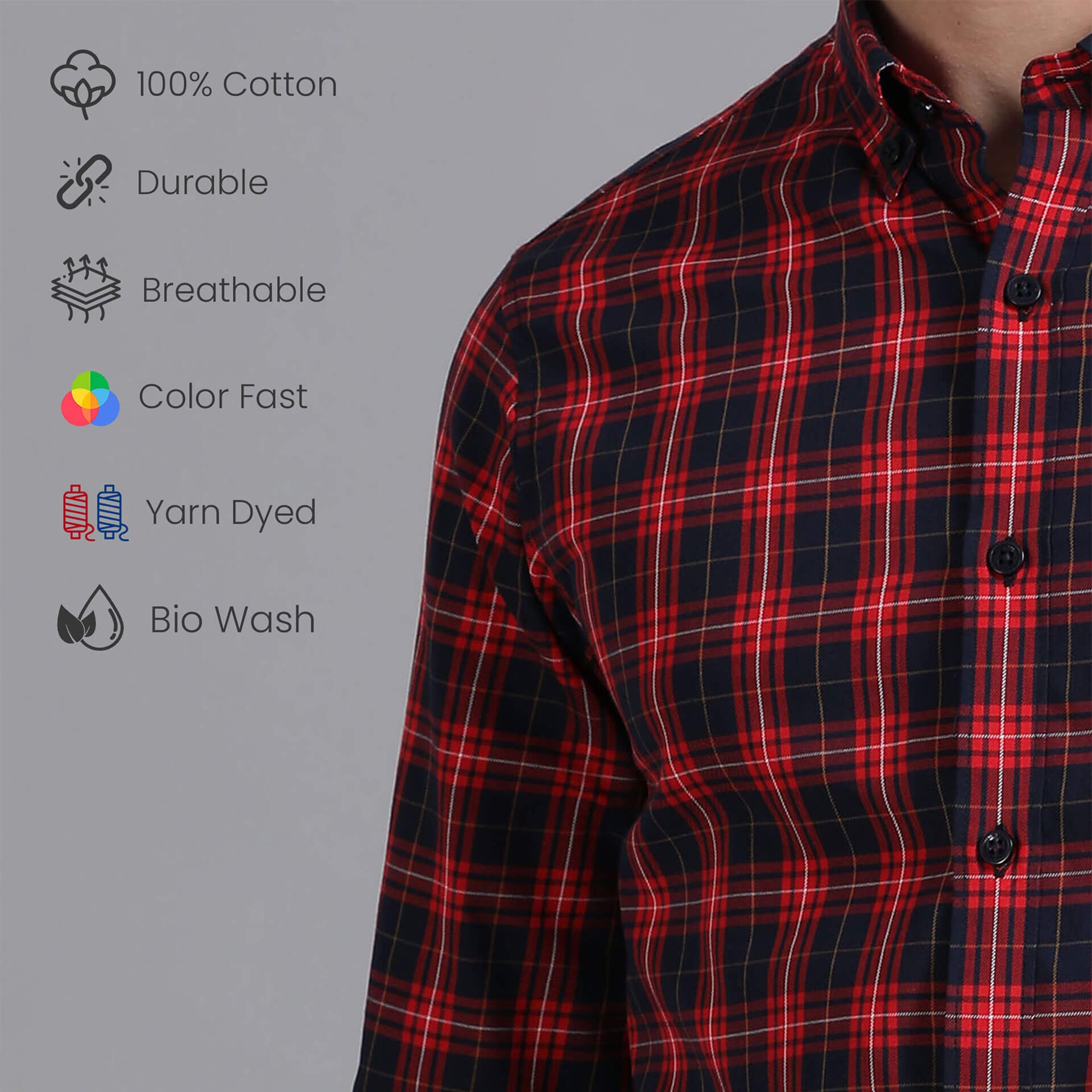Marco Checks Shirt In Navy & Red High-quality cotton Marco Check Shirt in navy & red by TFC