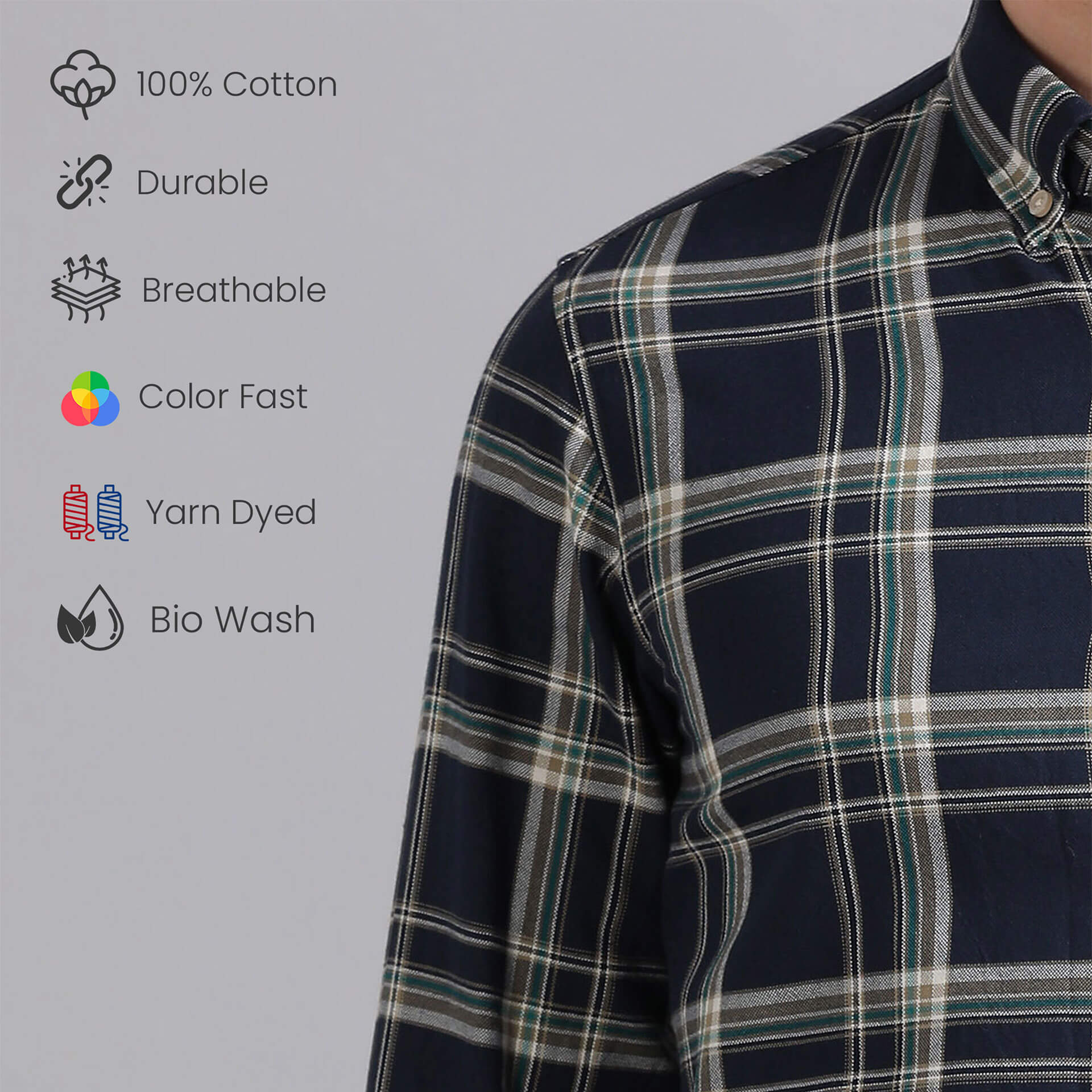 Marco Checks Shirt In Navy & Sage Marco Checks Shirt neatly packed by TFC