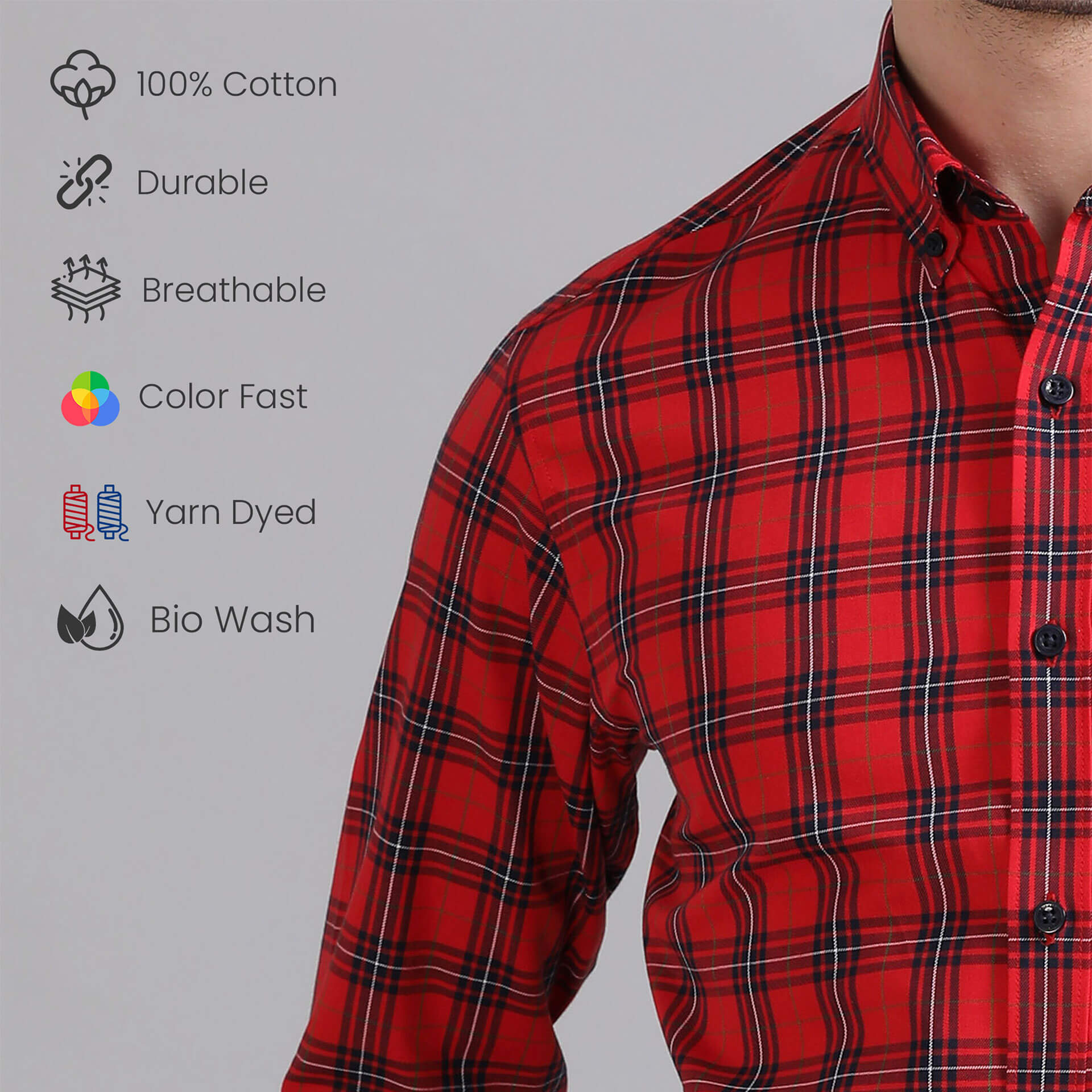 Marco Checks Shirt In Red Close-Up of Cotton Checks Shirt in Red by TFC