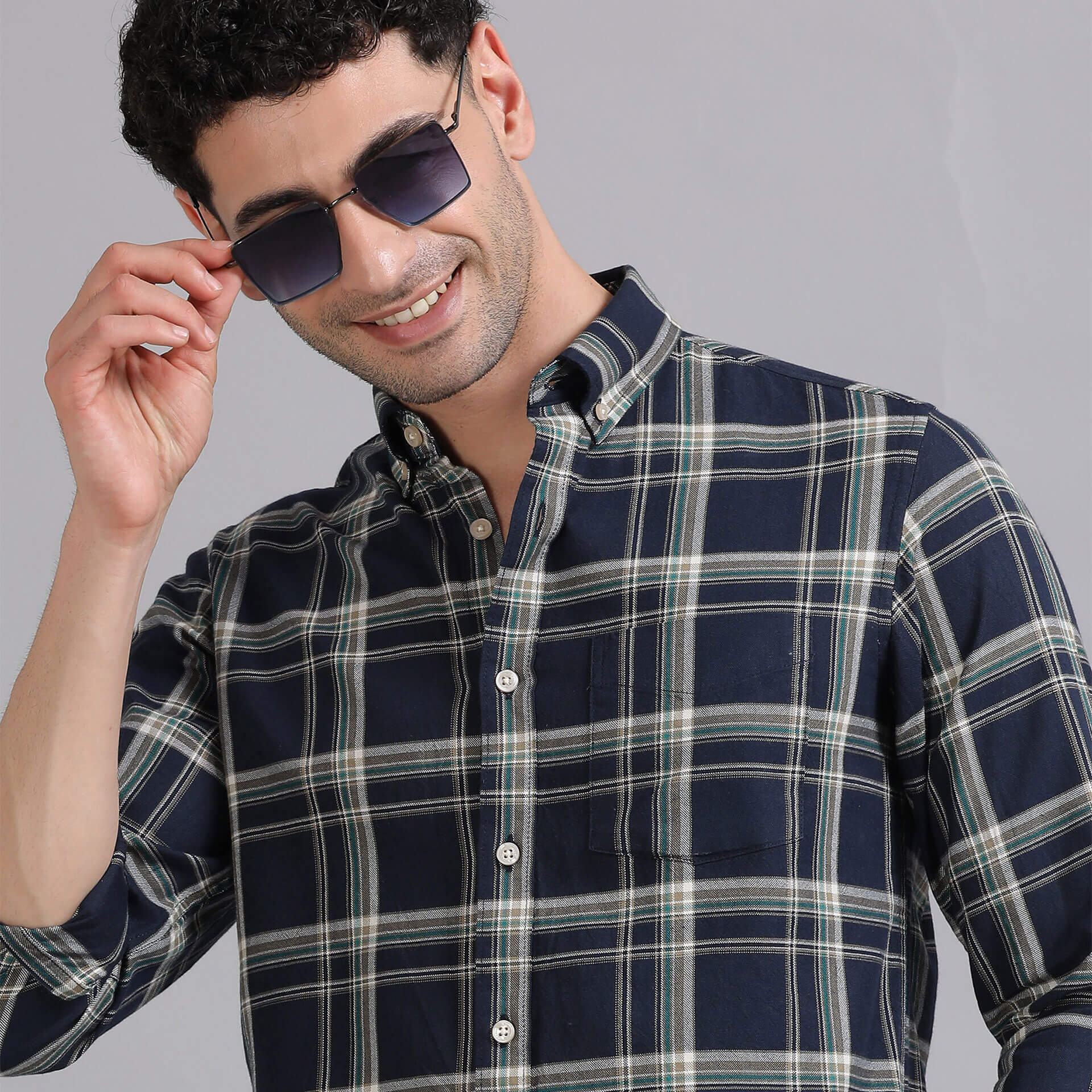 Marco Checks Shirt In Navy & Sage Buy Marco Checks Shirt in TFC