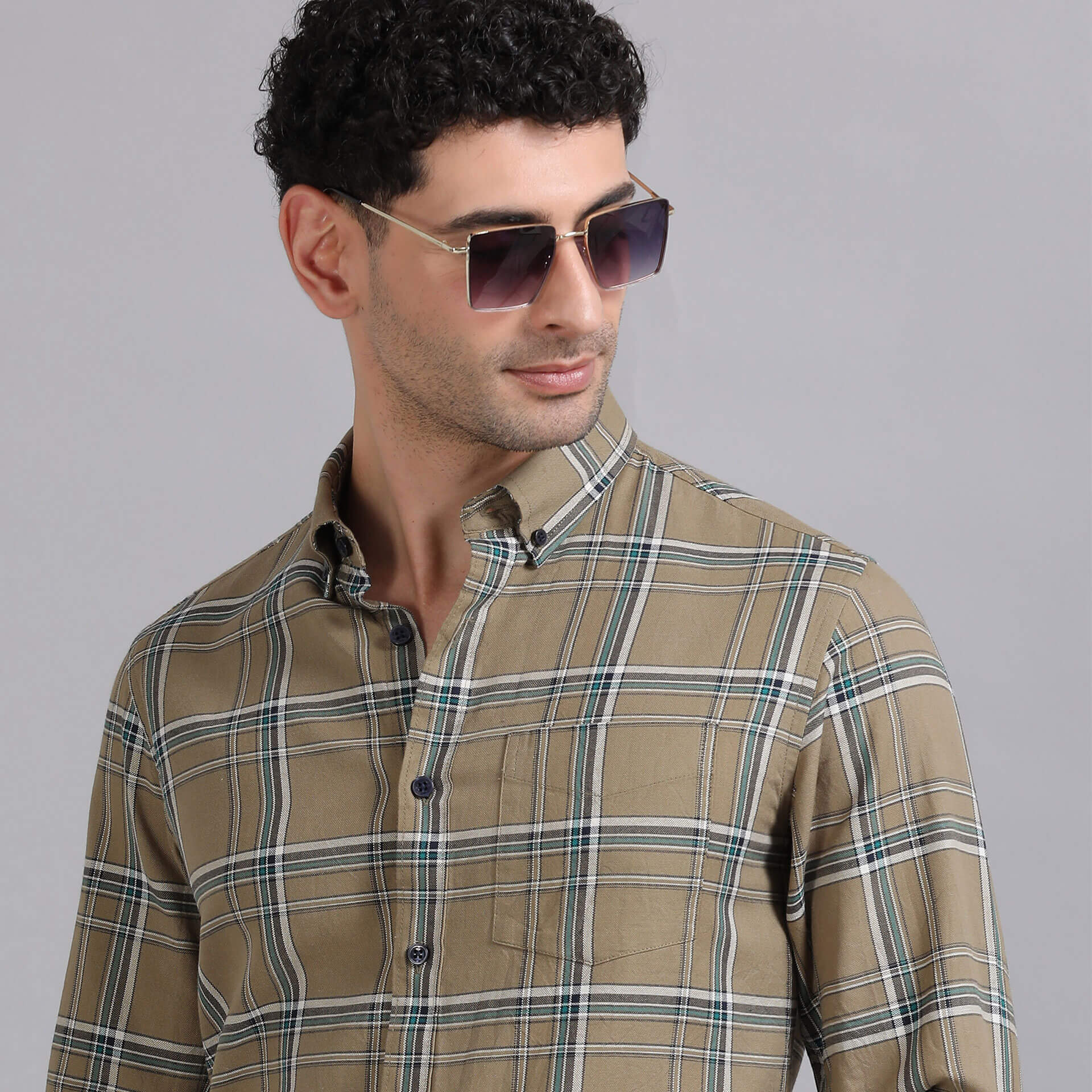 Marco Checks Shirt In Sage Buy Marco Checks Shirt Sage and Navy by TFC