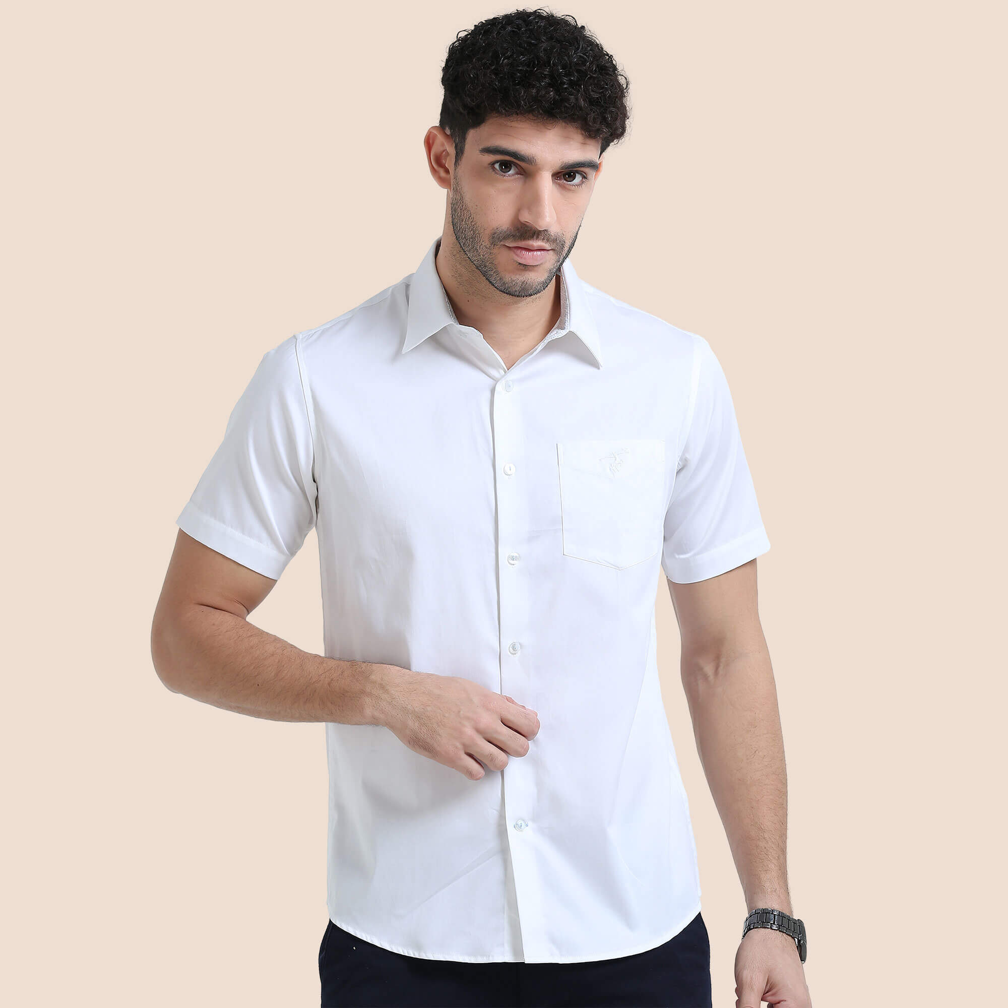 Ashley Half Sleeves Giza Cotton Shirt In Snowflake Buy Half Sleeves Giza Cotton Shirt For Men By TFC