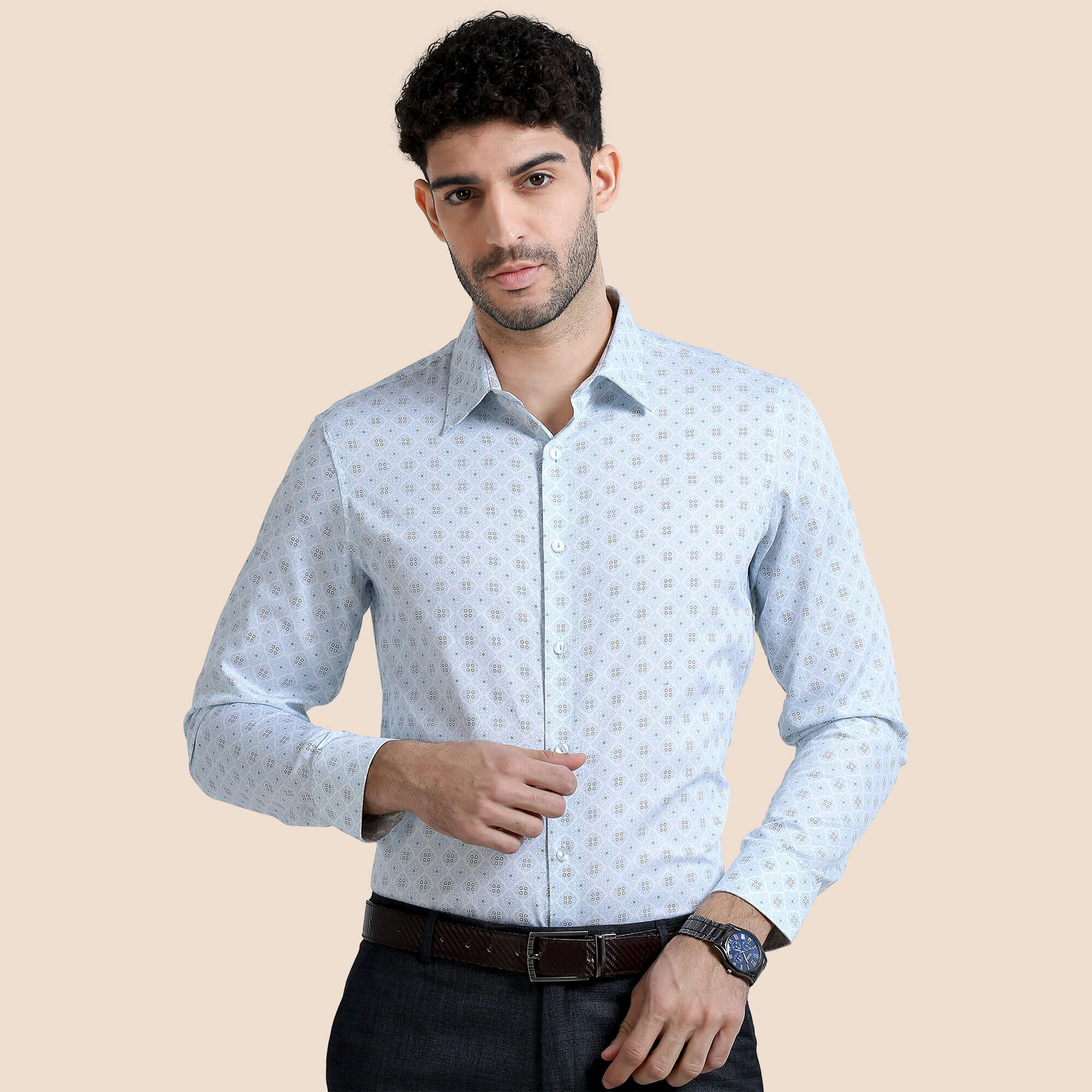 Serenity Giza Full Sleeves Shirt In Blue Damask Serenity Giza Full Sleeves Shirt For Men By TFC