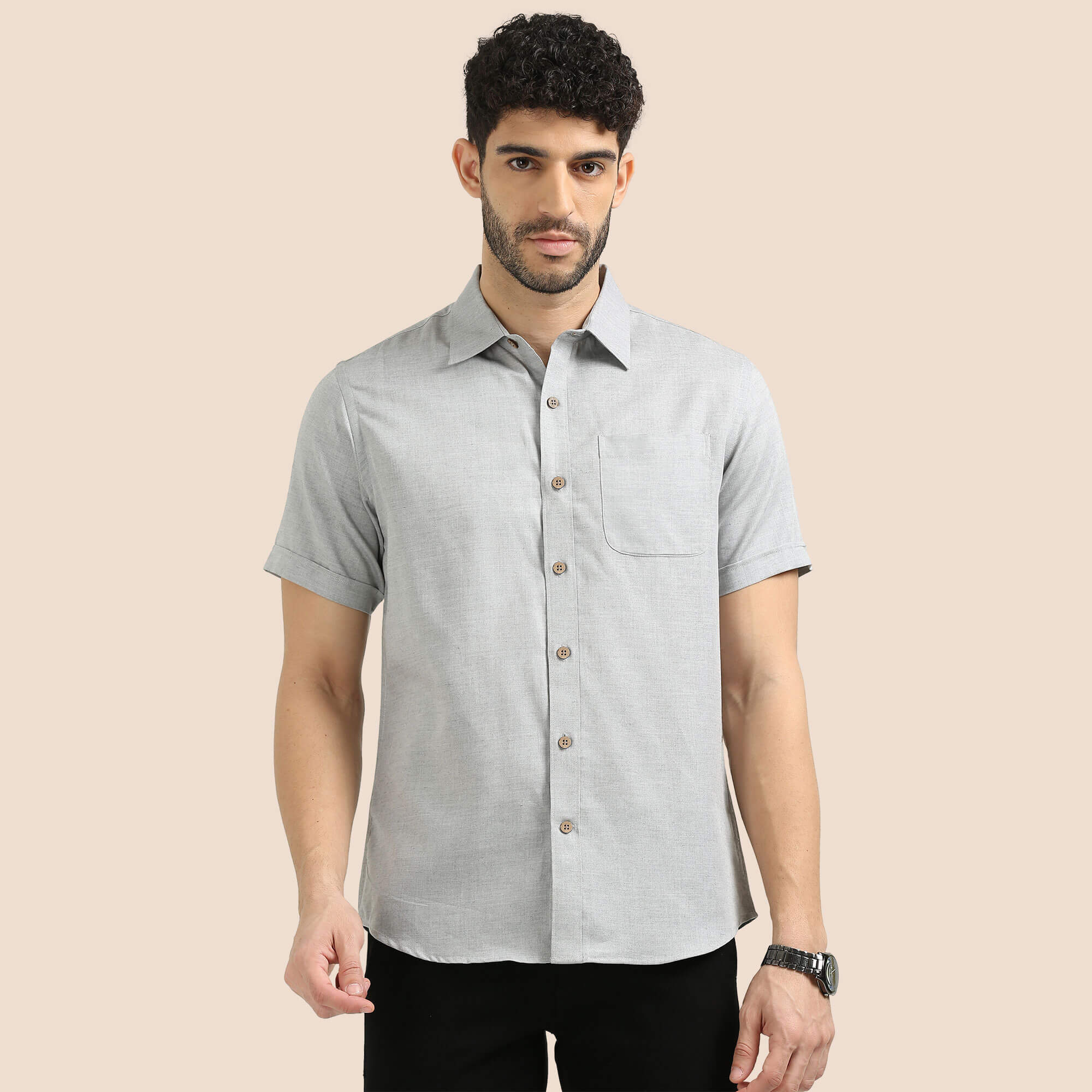 Woods Lyocell Half Sleeves Shirt In Grey Melange Grey Melange Lyocell Shirt by TFC